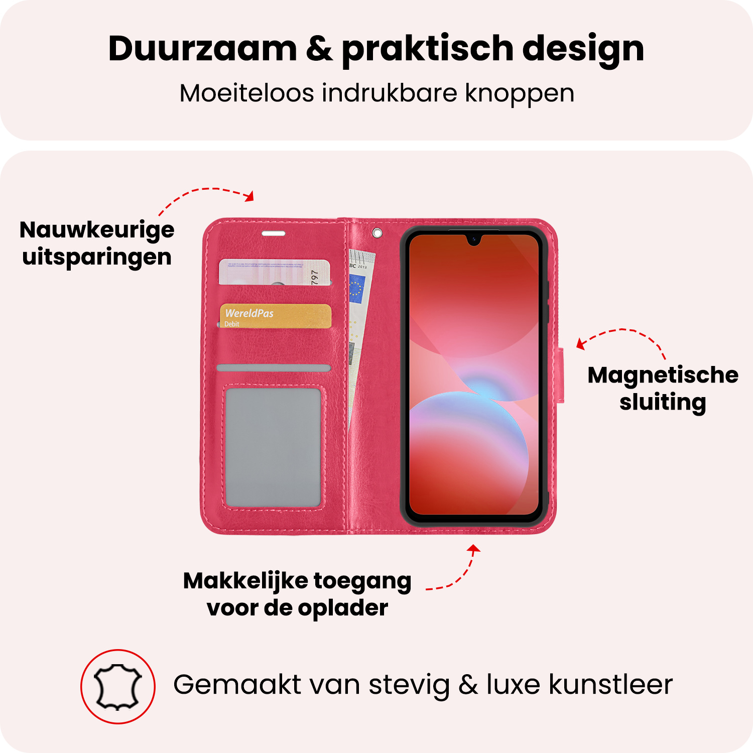 NoXx NoXx Samsung Galaxy A26 Hoesje Bookcase Met Screenprotector - Donkerroze