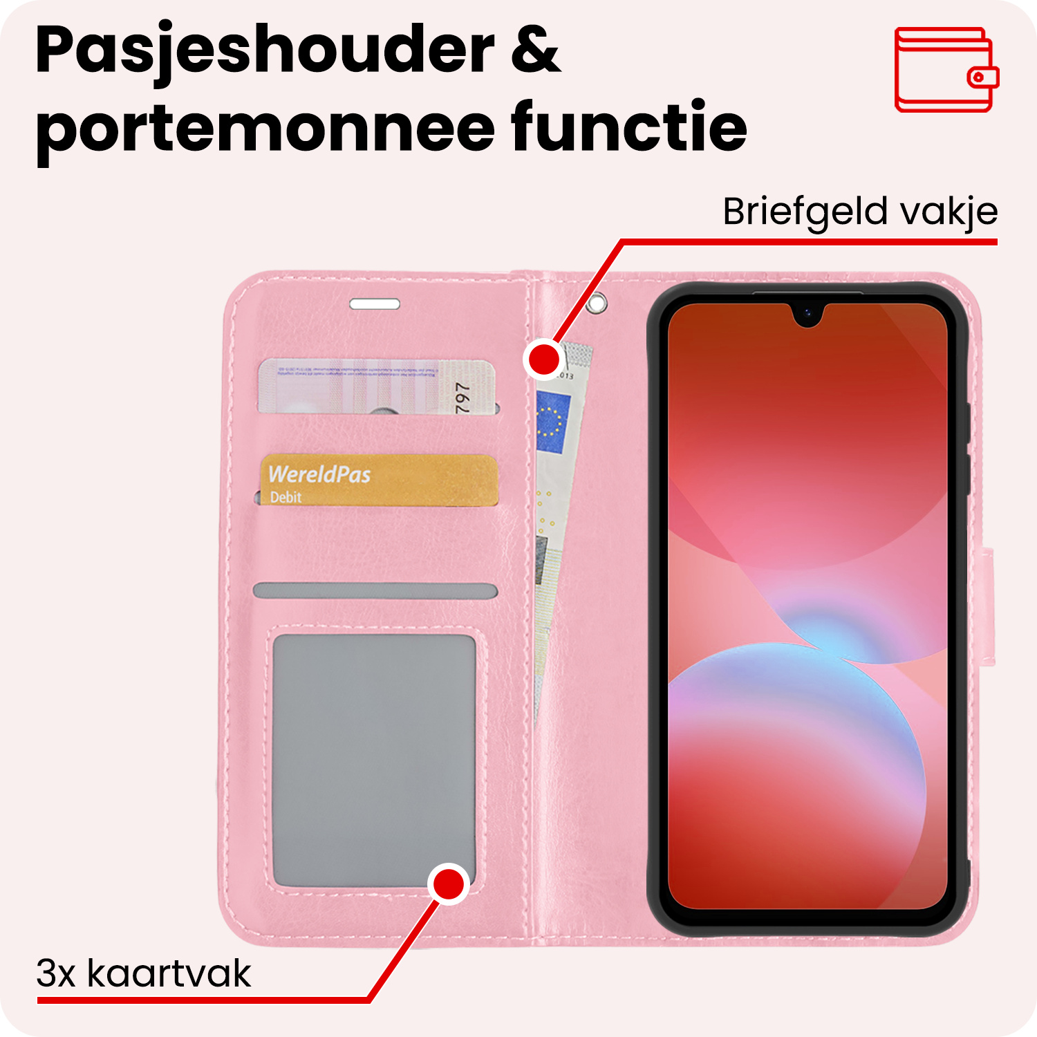 NoXx NoXx Samsung Galaxy A26 Hoesje Bookcase Met Screenprotector - Lichtroze