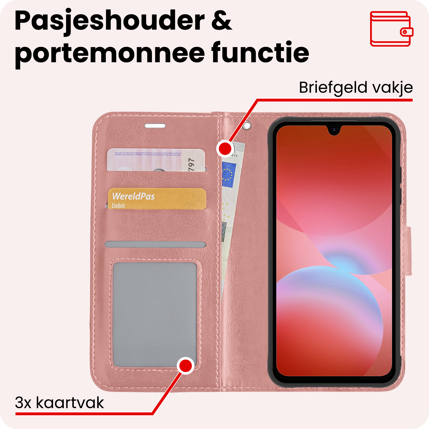 NoXx NoXx Samsung Galaxy A26 Hoesje Bookcase Met Screenprotector - Rose Goud