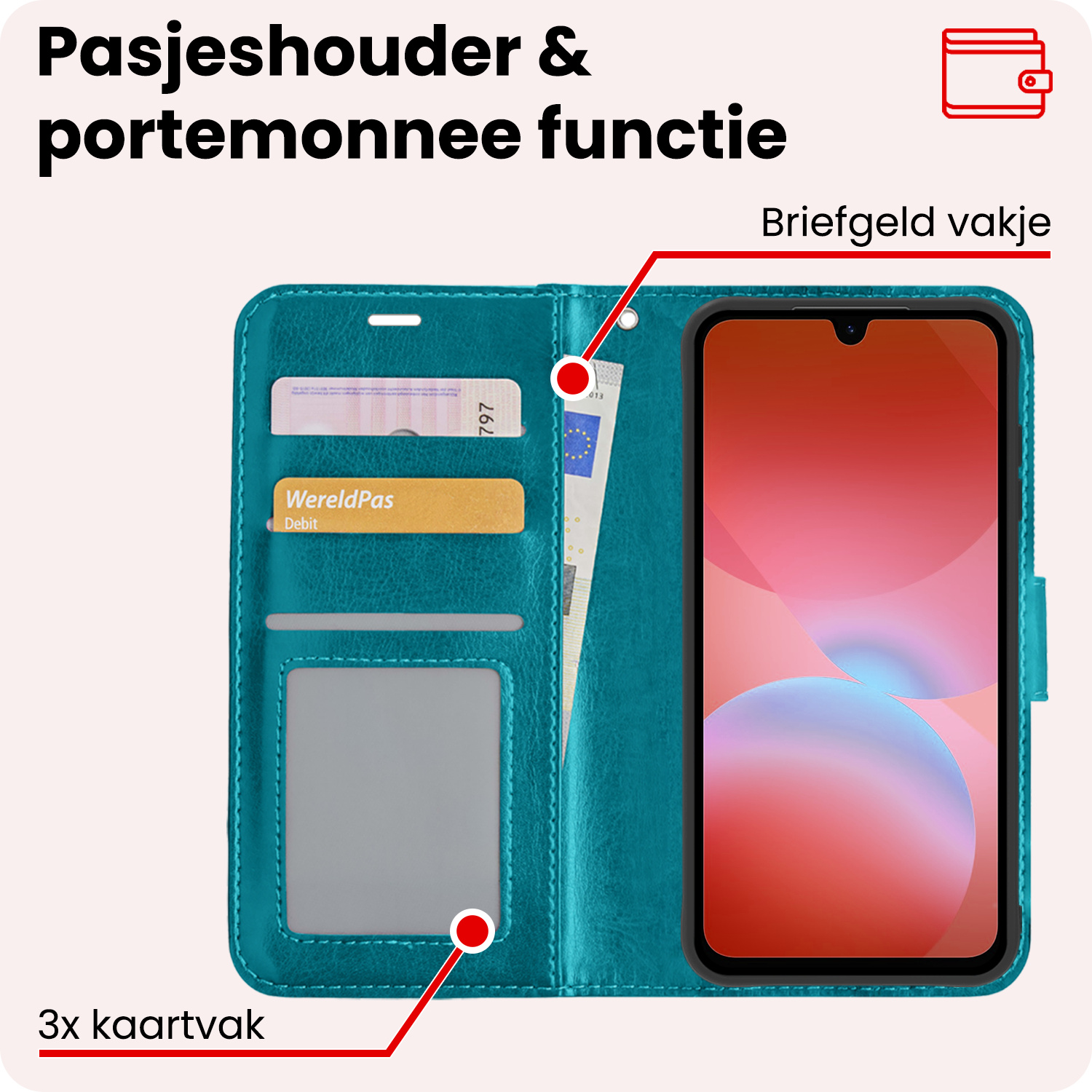 NoXx NoXx Samsung Galaxy A26 Hoesje Bookcase Met Screenprotector - Turquoise