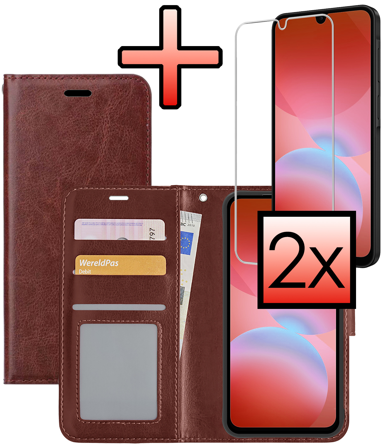 NoXx NoXx Samsung Galaxy A26 Hoesje Bookcase Met 2x Screenprotector - Bruin