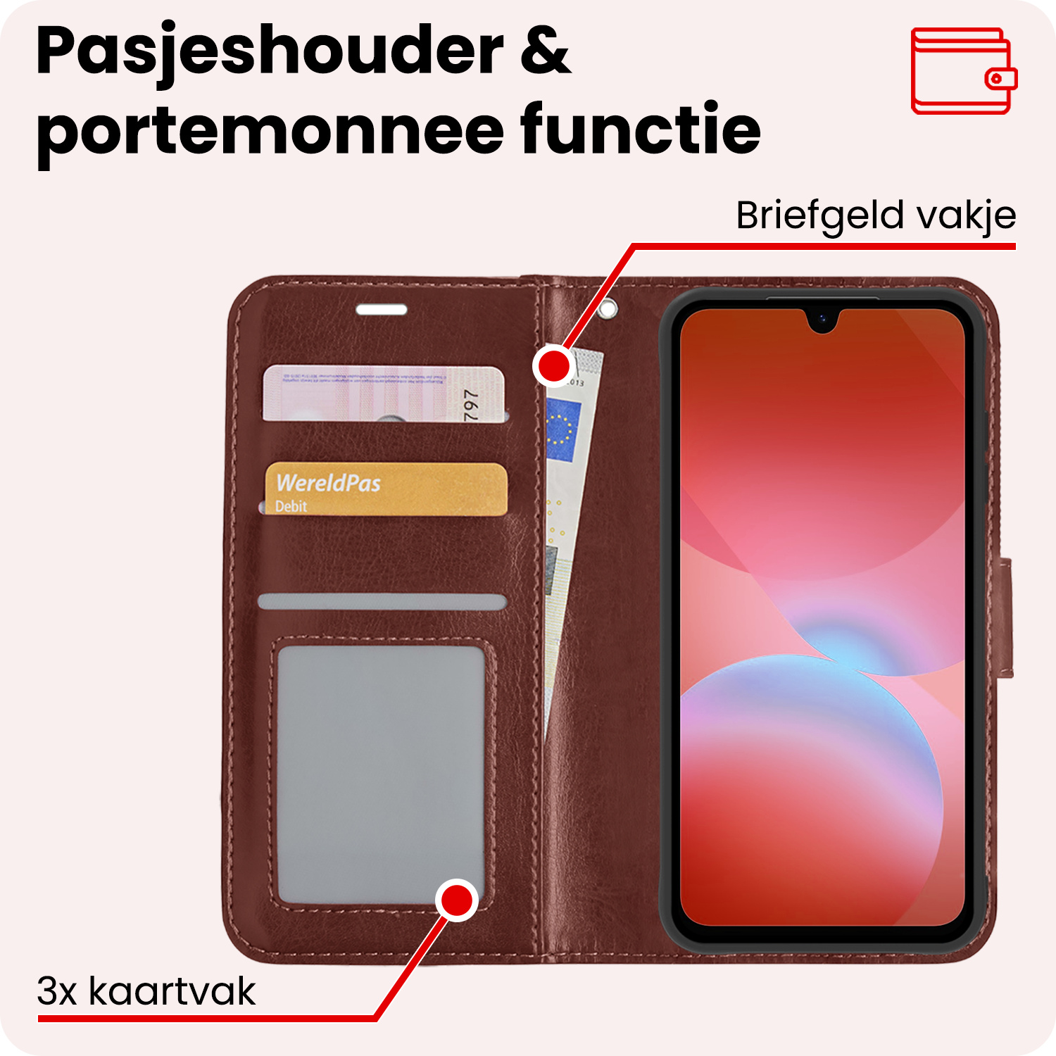 NoXx NoXx Samsung Galaxy A26 Hoesje Bookcase Met 2x Screenprotector - Bruin