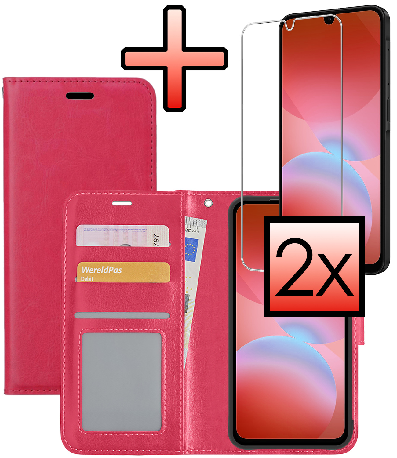 NoXx NoXx Samsung Galaxy A26 Hoesje Bookcase Met 2x Screenprotector - Donkerroze