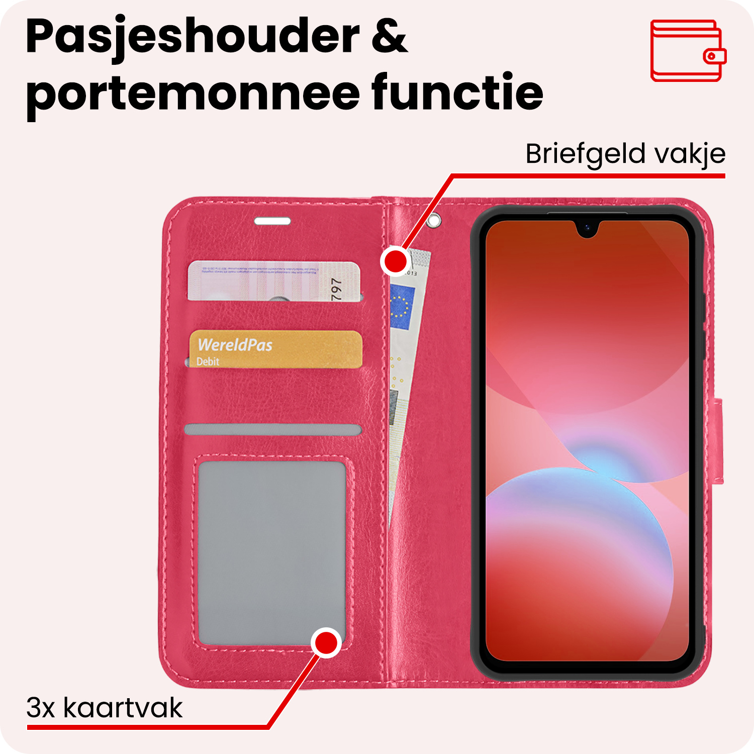 NoXx NoXx Samsung Galaxy A26 Hoesje Bookcase Met 2x Screenprotector - Donkerroze