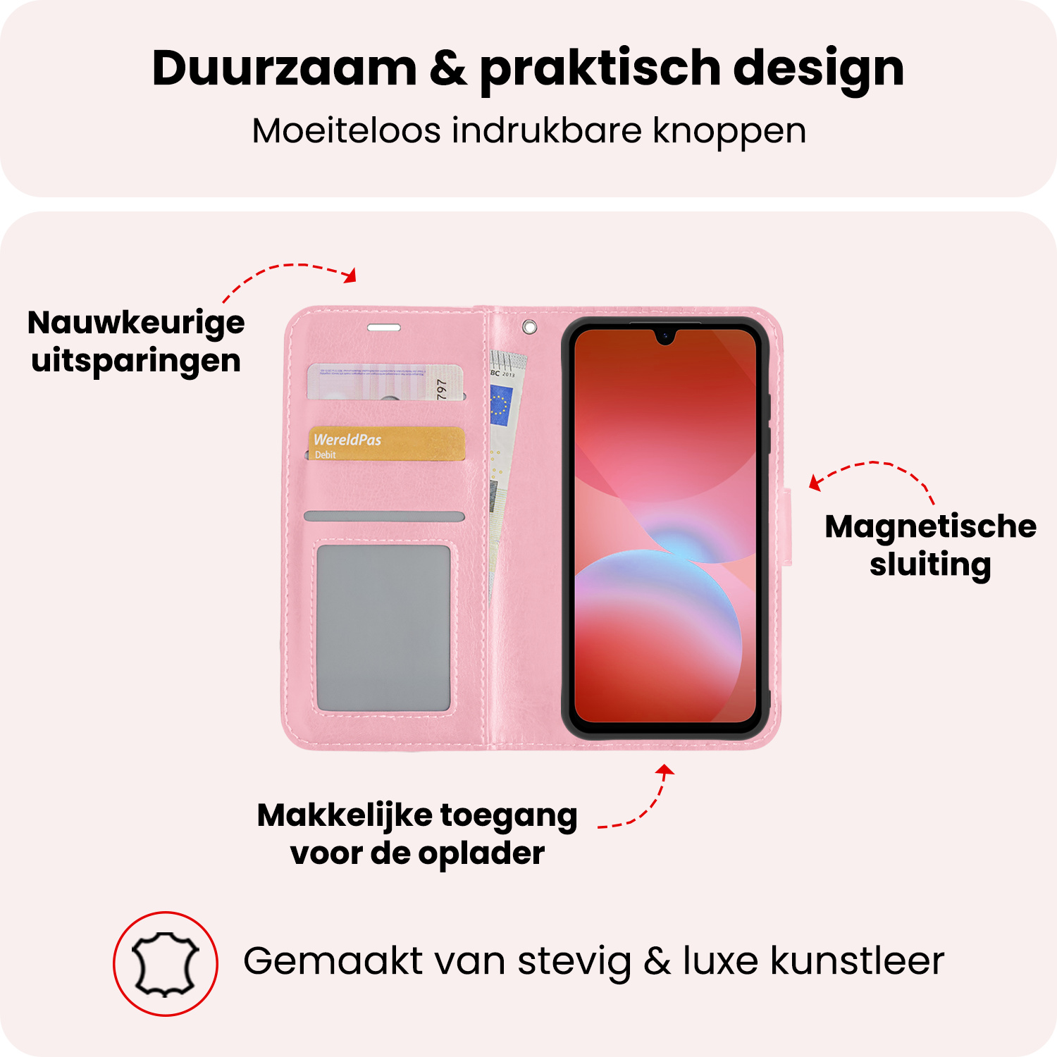 NoXx NoXx Samsung Galaxy A26 Hoesje Bookcase Met 2x Screenprotector - Lichtroze