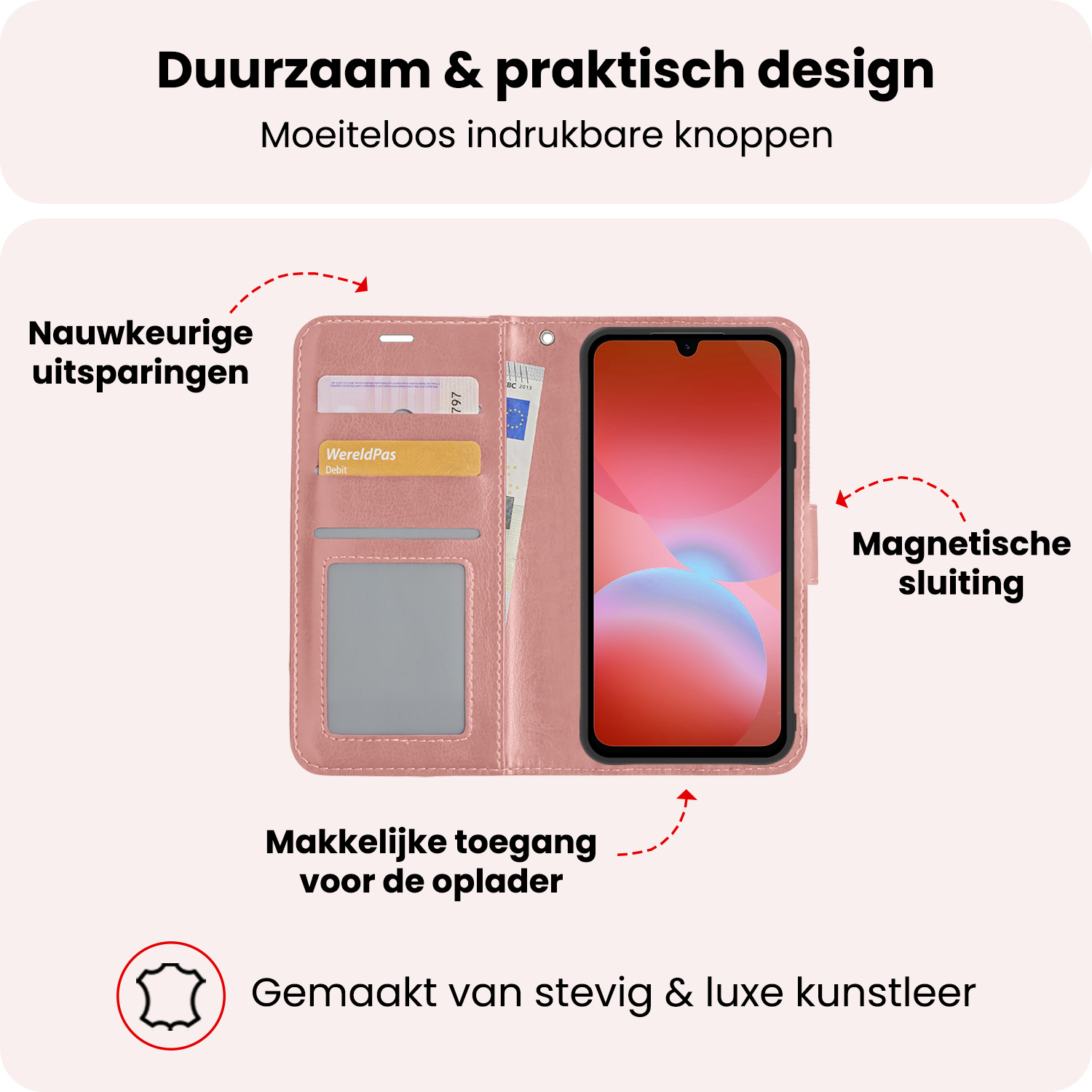 NoXx NoXx Samsung Galaxy A26 Hoesje Bookcase Met 2x Screenprotector - Rose Goud