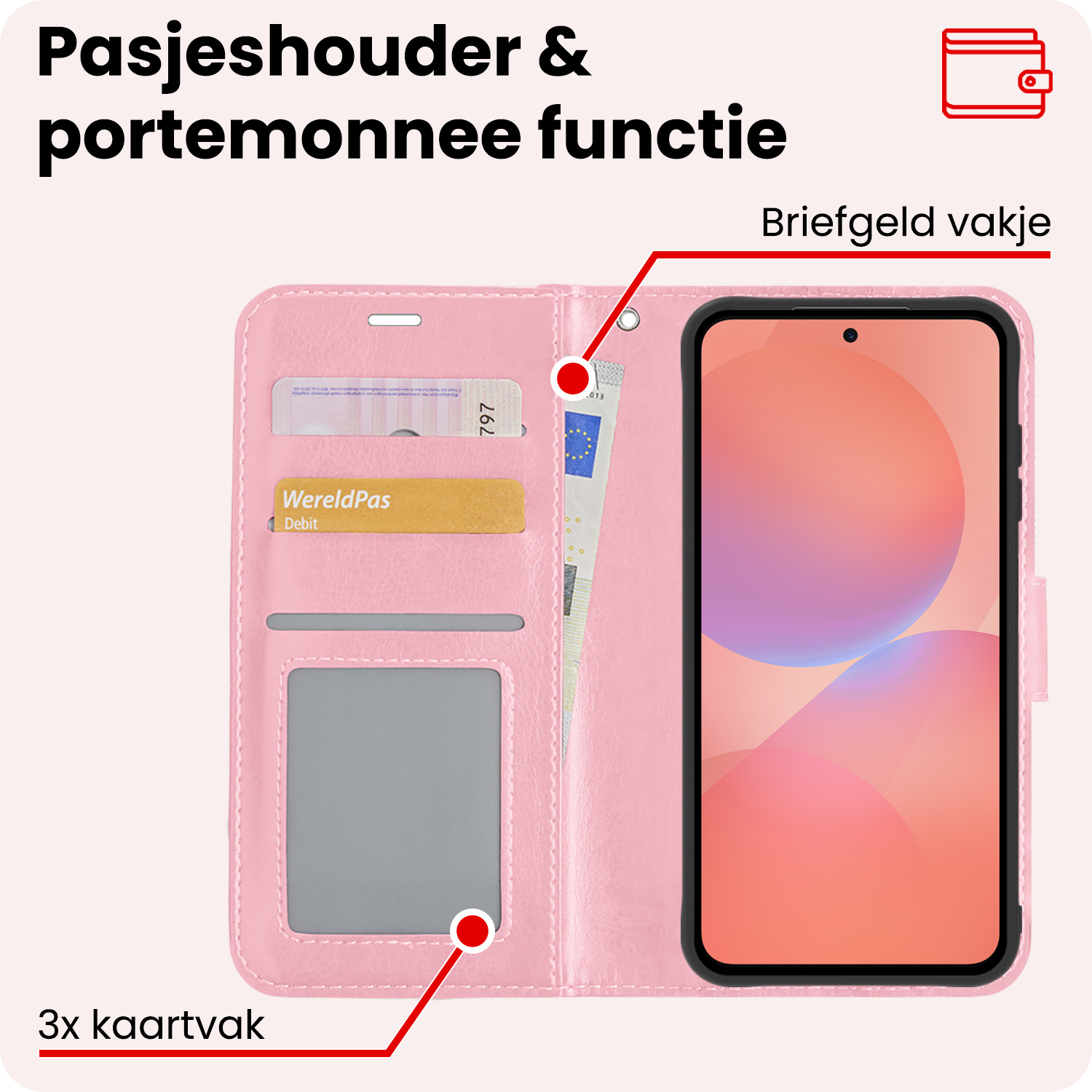 NoXx NoXx Samsung Galaxy A36 Hoesje Bookcase Met Screenprotector - Lichtroze