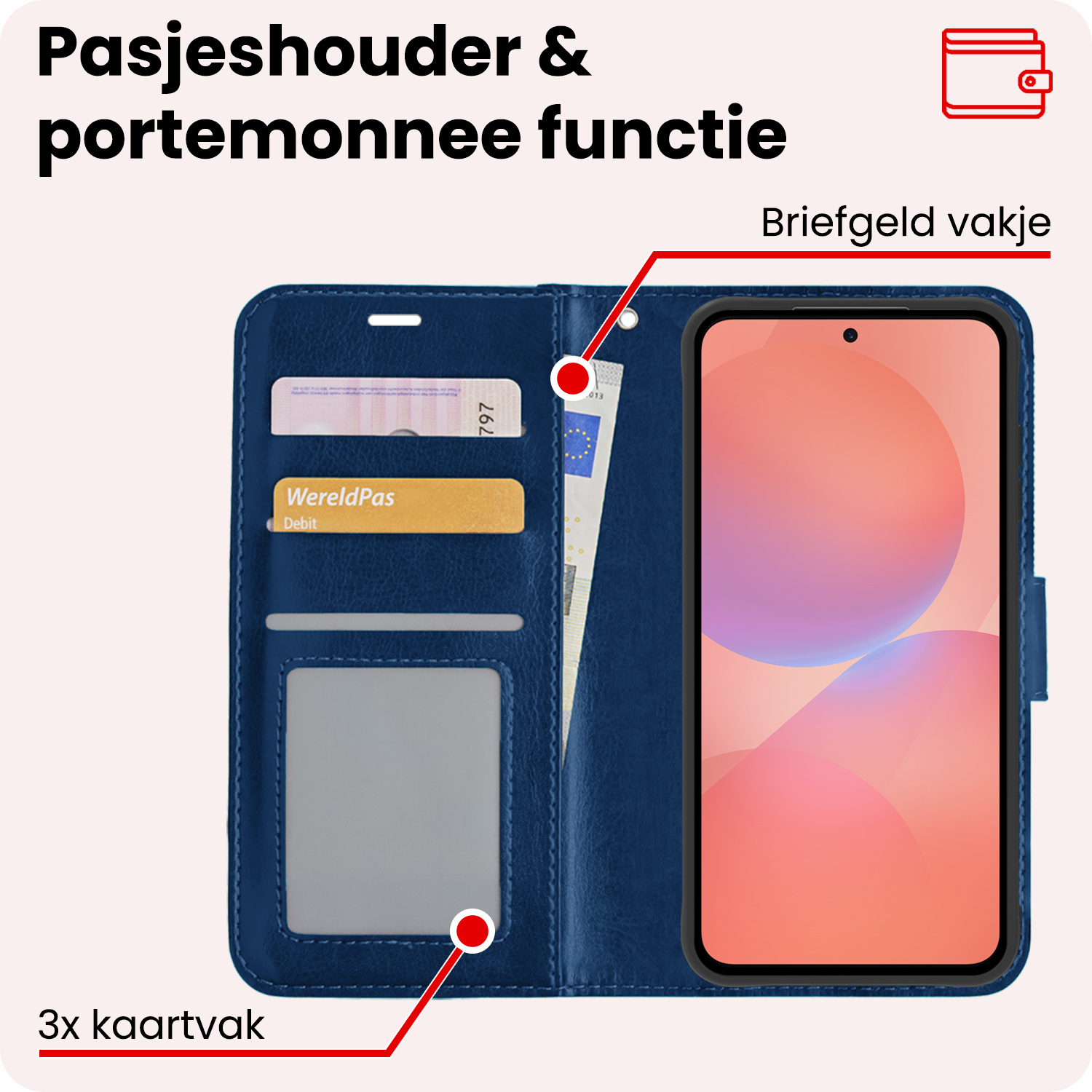 NoXx NoXx Samsung Galaxy A36 Hoesje Bookcase Met 2x Screenprotector - Donkerblauw