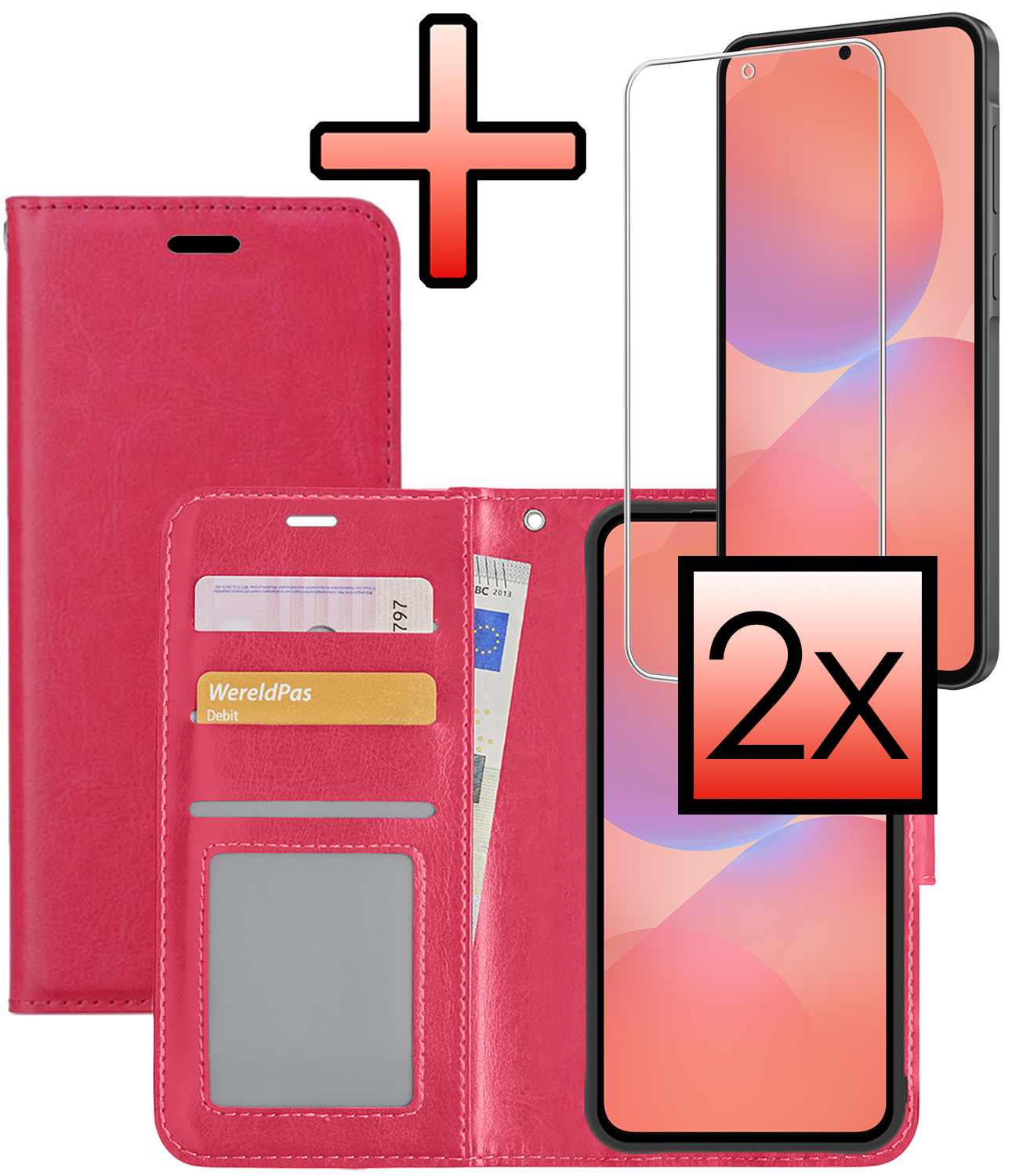 NoXx NoXx Samsung Galaxy A36 Hoesje Bookcase Met 2x Screenprotector - Donkerroze