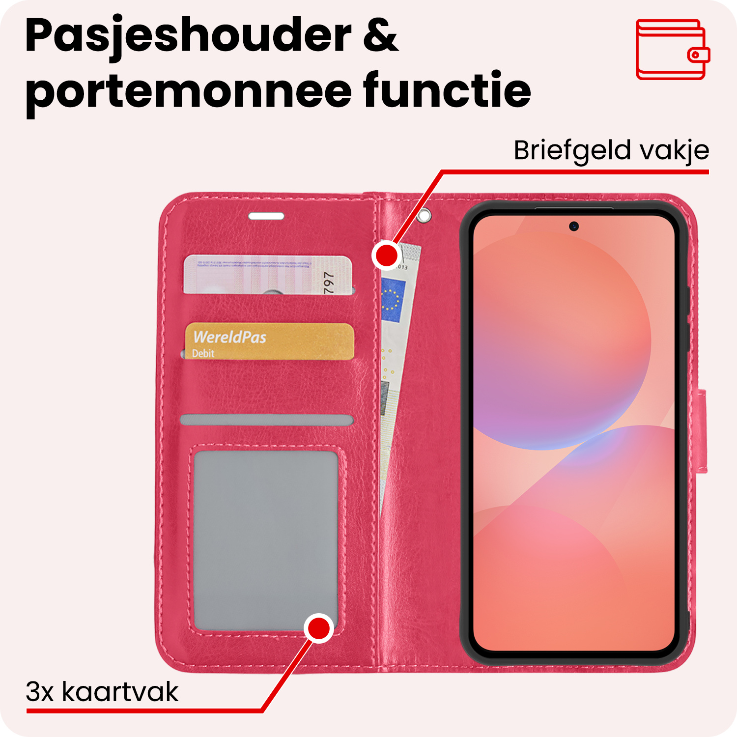 NoXx NoXx Samsung Galaxy A36 Hoesje Bookcase Met 2x Screenprotector - Donkerroze