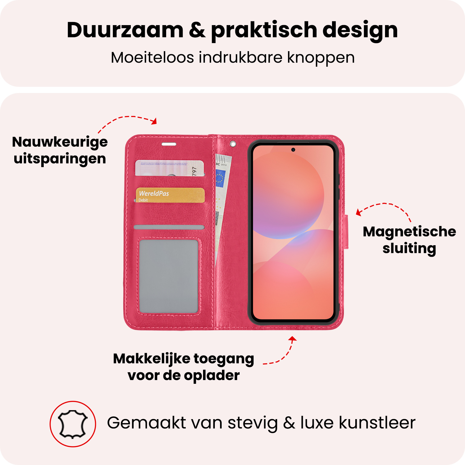 NoXx NoXx Samsung Galaxy A36 Hoesje Bookcase Met 2x Screenprotector - Donkerroze