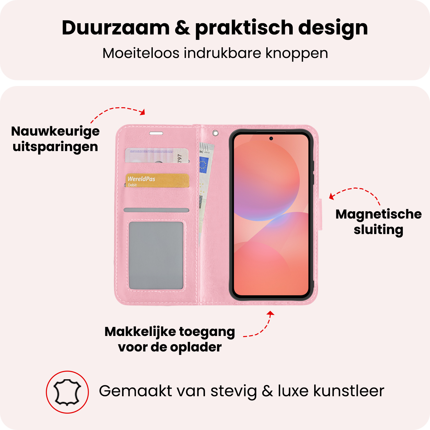 NoXx NoXx Samsung Galaxy A36 Hoesje Bookcase Met 2x Screenprotector - Lichtroze