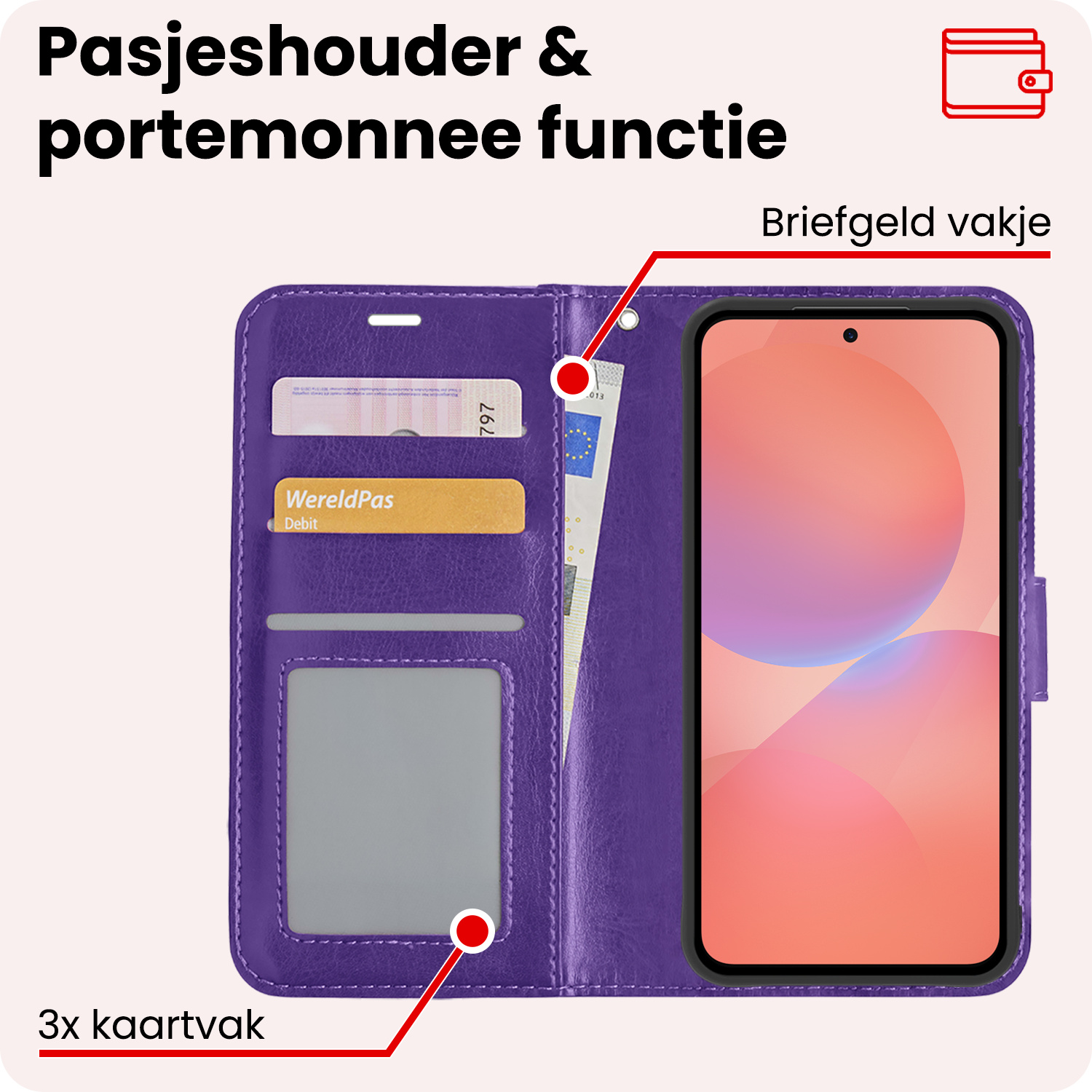 NoXx NoXx Samsung Galaxy A36 Hoesje Bookcase Met 2x Screenprotector - Paars