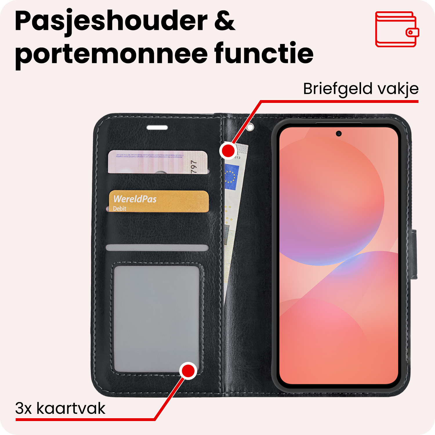 NoXx NoXx Samsung Galaxy A36 Hoesje Bookcase Met 2x Screenprotector - Zwart