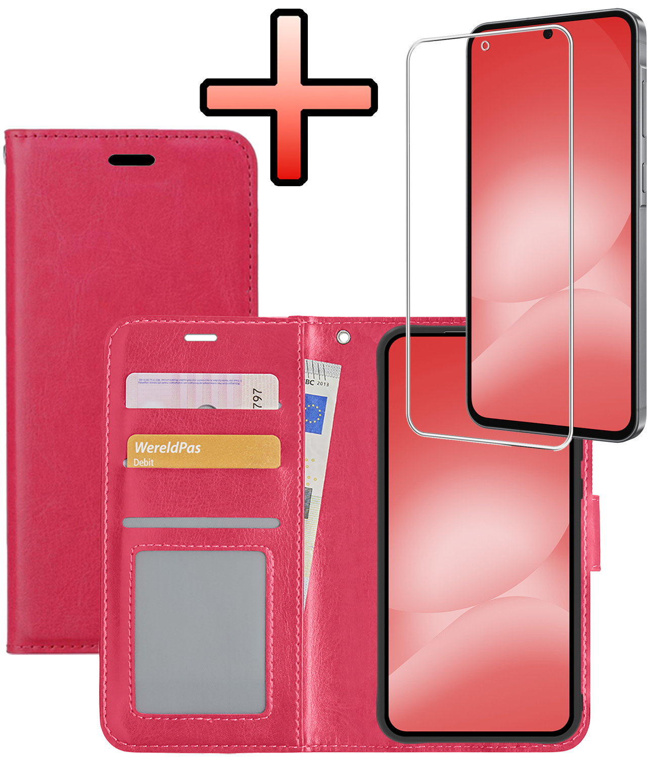 NoXx NoXx Samsung Galaxy A56 Hoesje Bookcase Met Screenprotector - Donkerroze