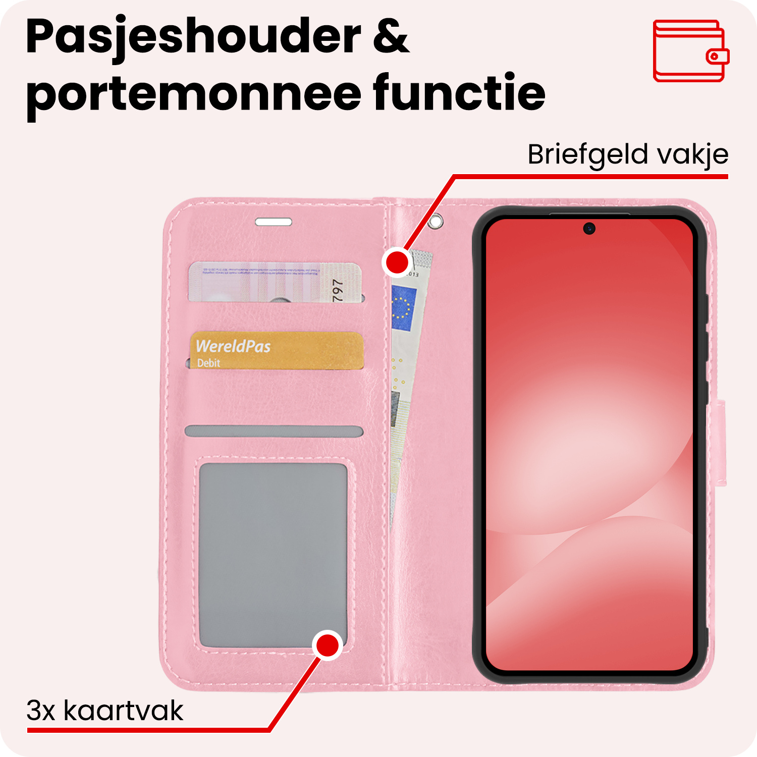 NoXx NoXx Samsung Galaxy A56 Hoesje Bookcase Met Screenprotector - Lichtroze