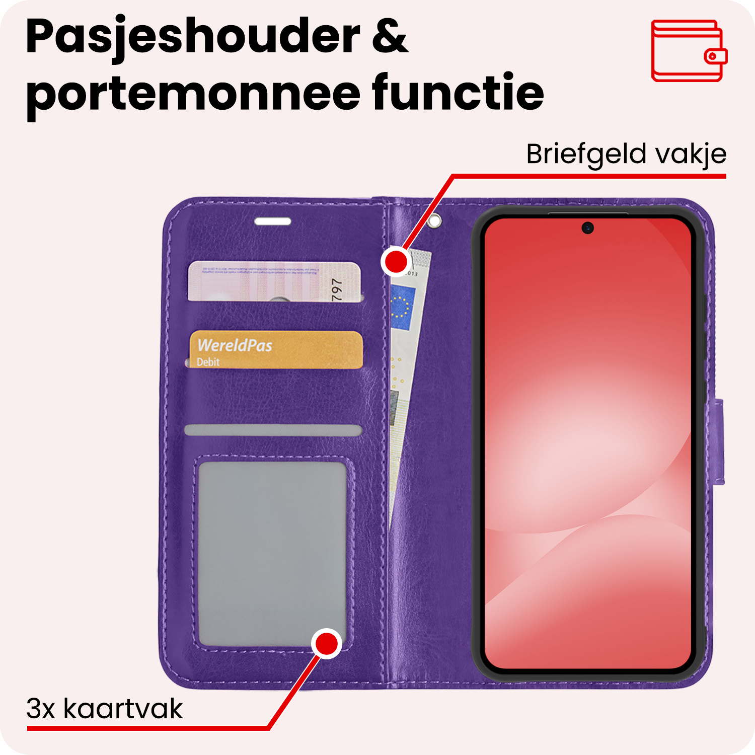 NoXx NoXx Samsung Galaxy A56 Hoesje Bookcase Met Screenprotector - Paars