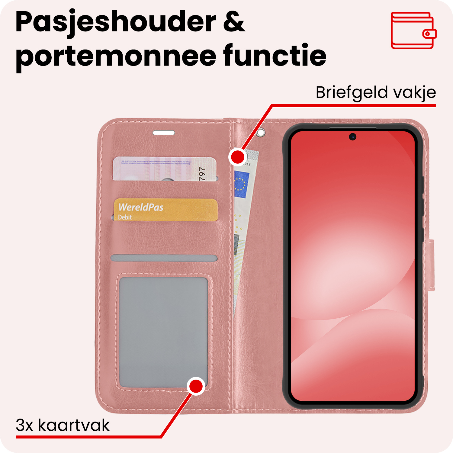 NoXx NoXx Samsung Galaxy A56 Hoesje Bookcase Met Screenprotector - Rose Goud