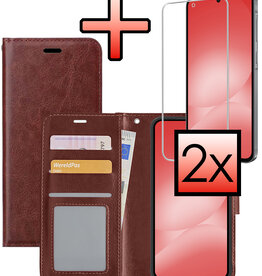 NoXx NoXx Samsung Galaxy A56 Hoesje Bookcase Met 2x Screenprotector - Bruin