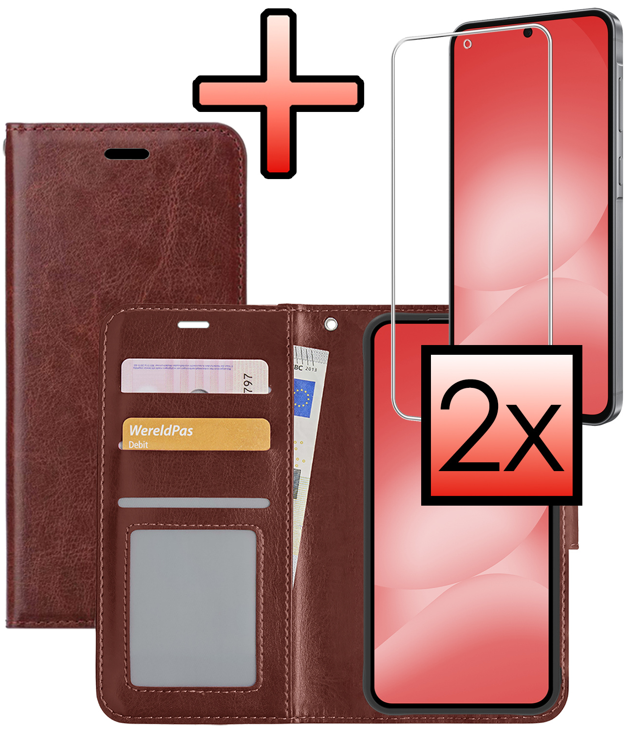 NoXx NoXx Samsung Galaxy A56 Hoesje Bookcase Met 2x Screenprotector - Bruin