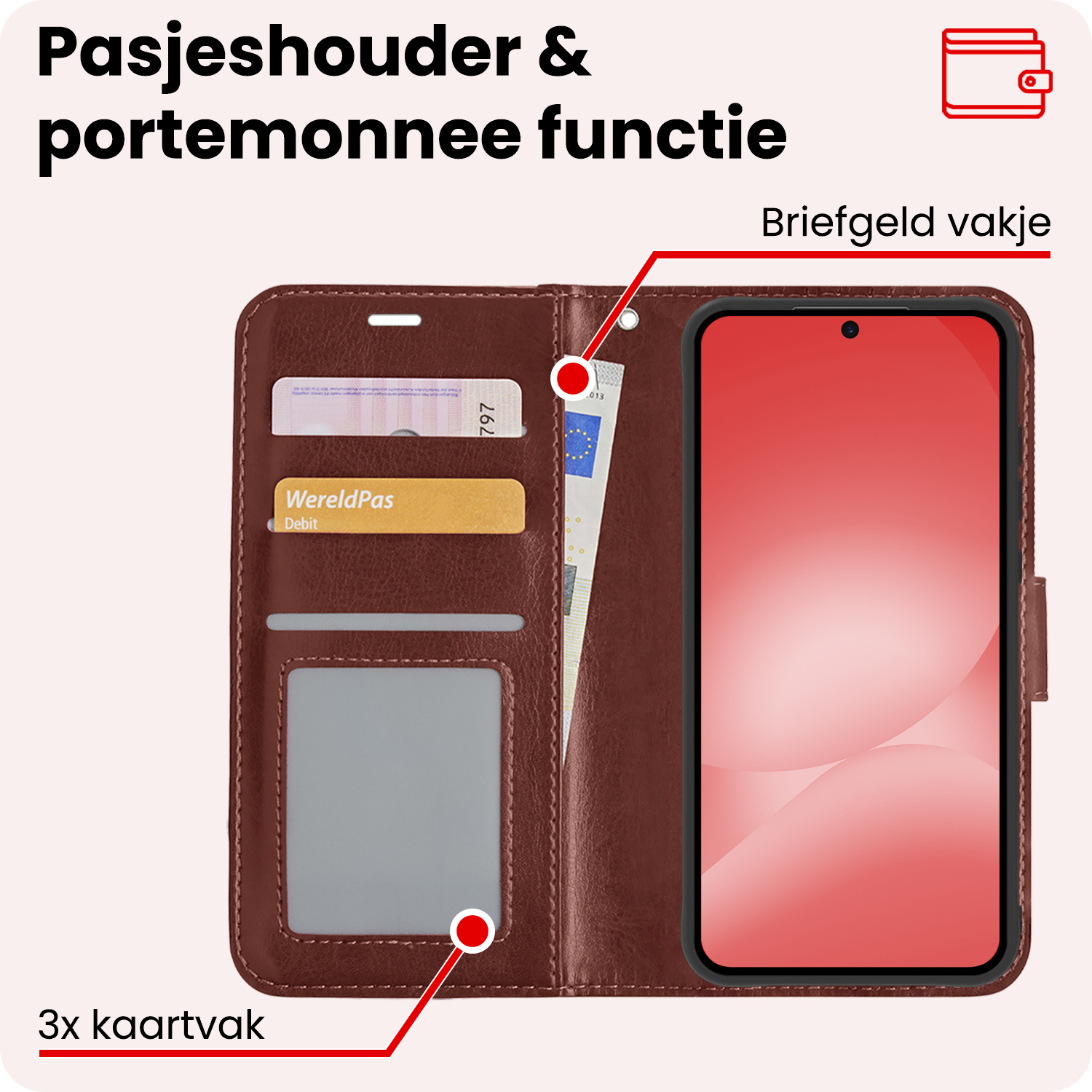 NoXx NoXx Samsung Galaxy A56 Hoesje Bookcase Met 2x Screenprotector - Bruin