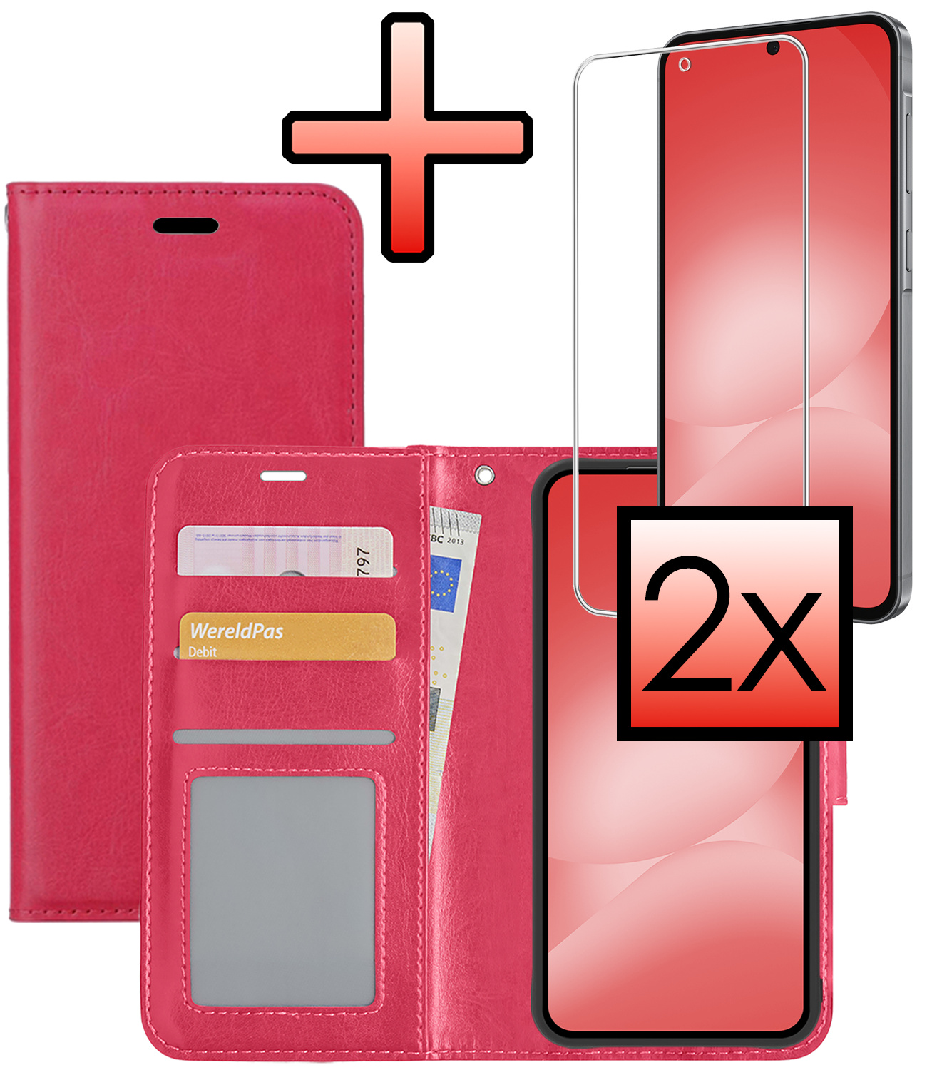 NoXx NoXx Samsung Galaxy A56 Hoesje Bookcase Met 2x Screenprotector - Donkerroze