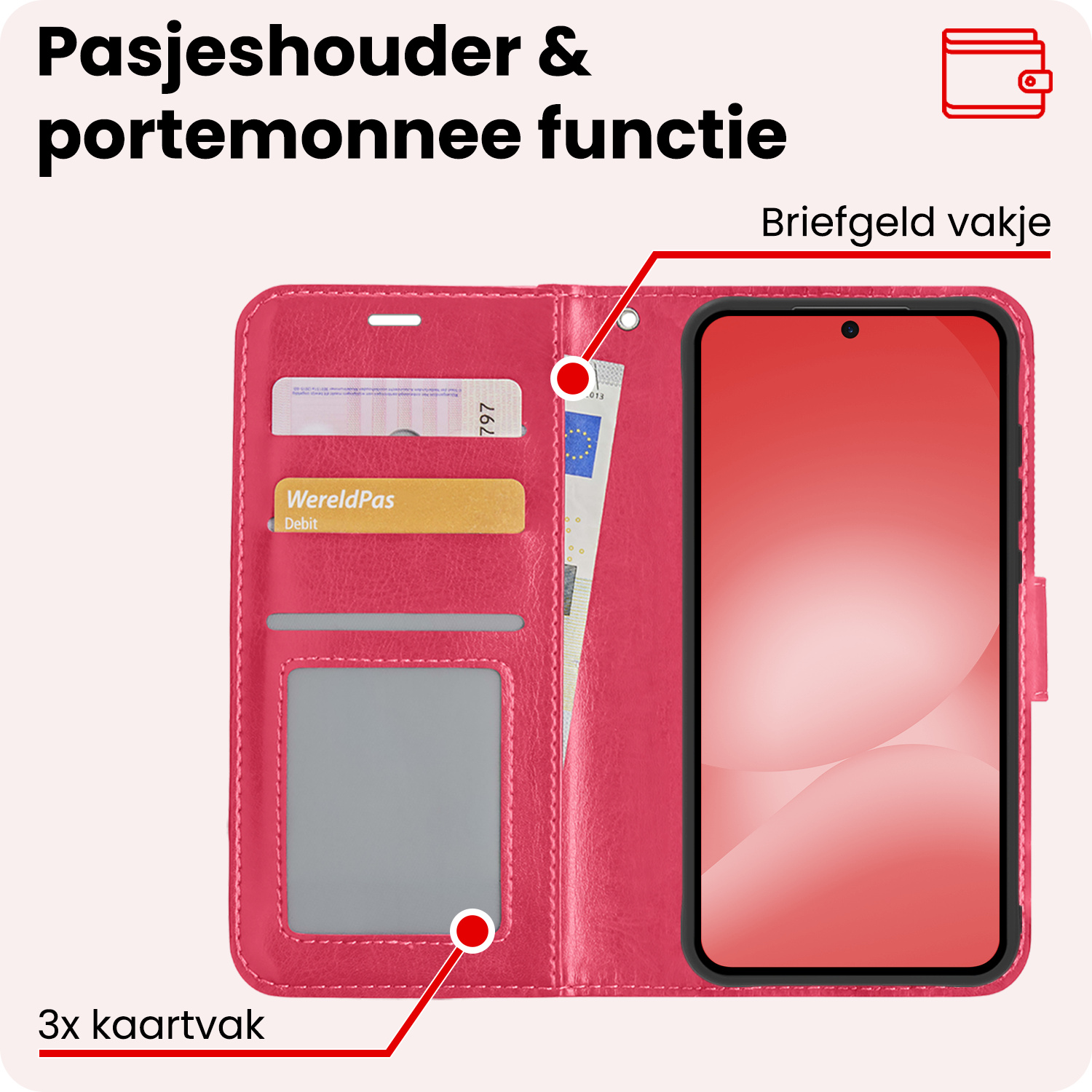 NoXx NoXx Samsung Galaxy A56 Hoesje Bookcase Met 2x Screenprotector - Donkerroze