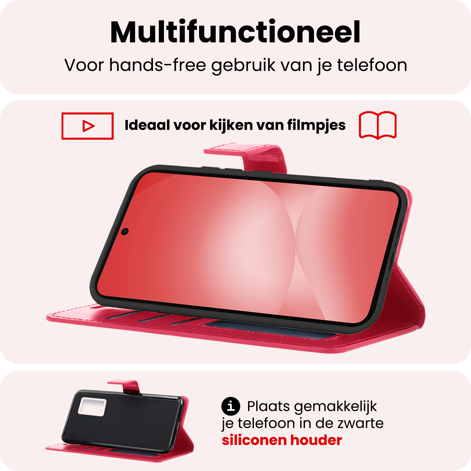 NoXx NoXx Samsung Galaxy A56 Hoesje Bookcase Met 2x Screenprotector - Donkerroze