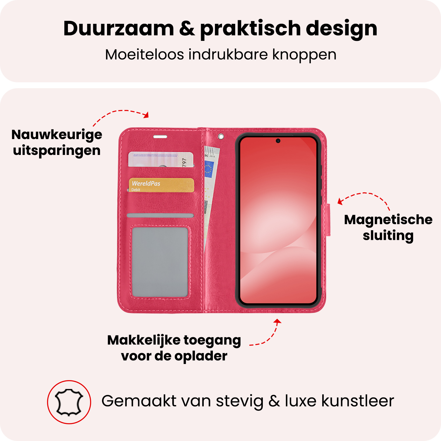 NoXx NoXx Samsung Galaxy A56 Hoesje Bookcase Met 2x Screenprotector - Donkerroze