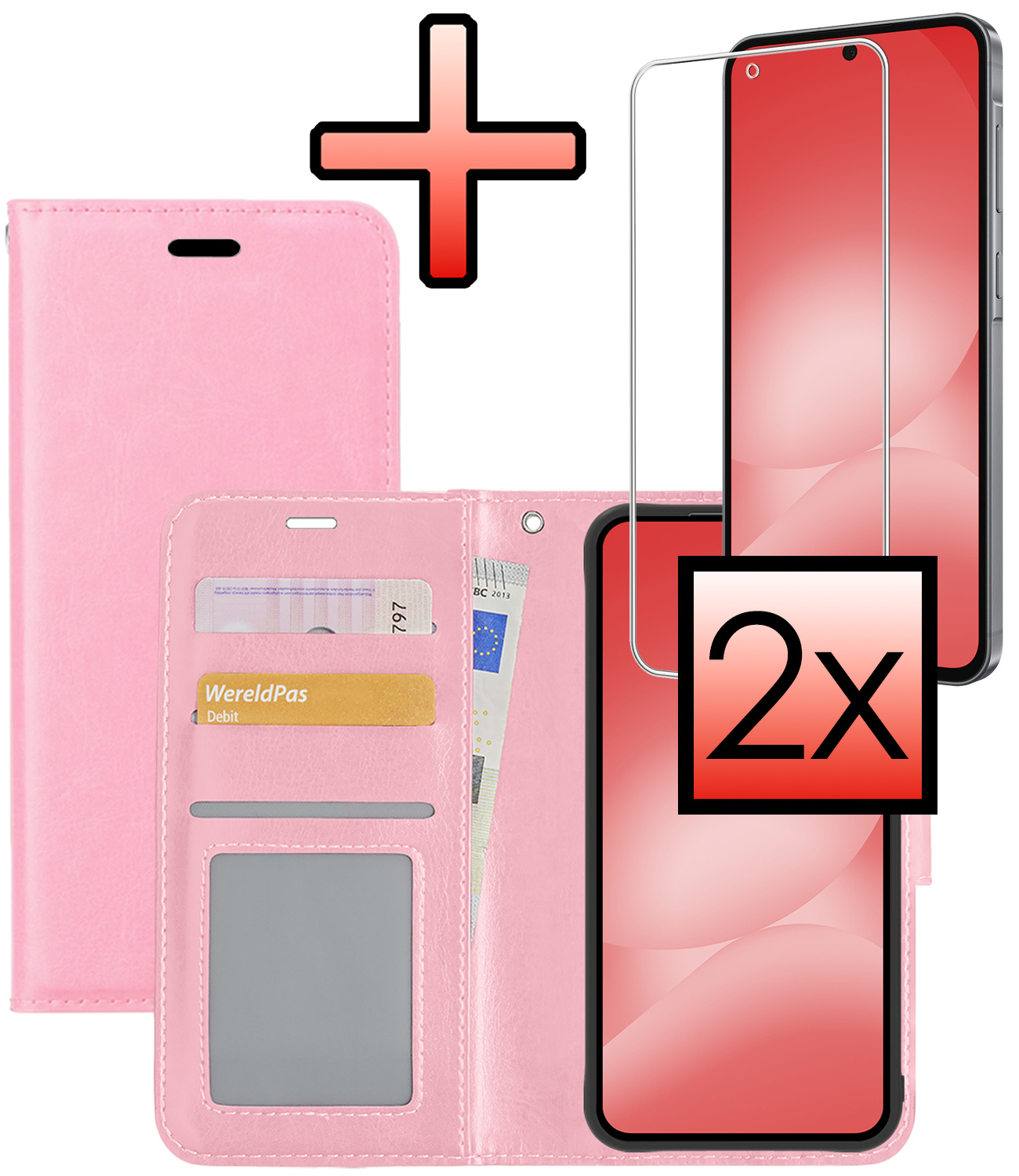 NoXx NoXx Samsung Galaxy A56 Hoesje Bookcase Met 2x Screenprotector - Lichtroze
