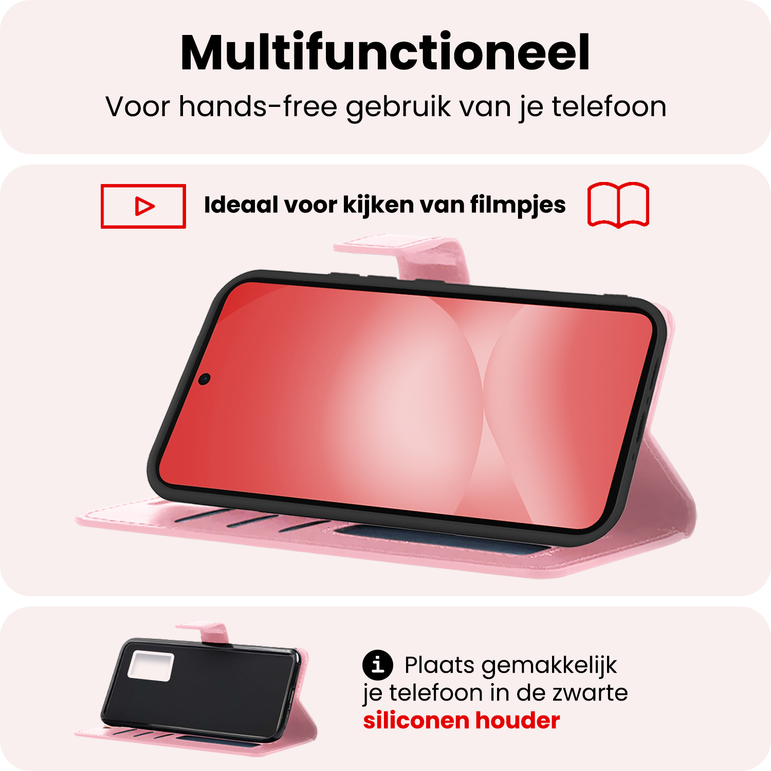 NoXx NoXx Samsung Galaxy A56 Hoesje Bookcase Met 2x Screenprotector - Lichtroze