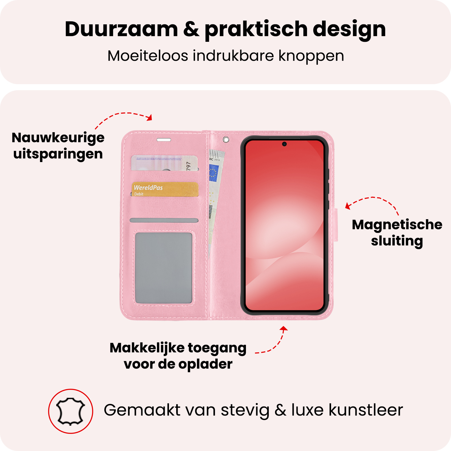 NoXx NoXx Samsung Galaxy A56 Hoesje Bookcase Met 2x Screenprotector - Lichtroze