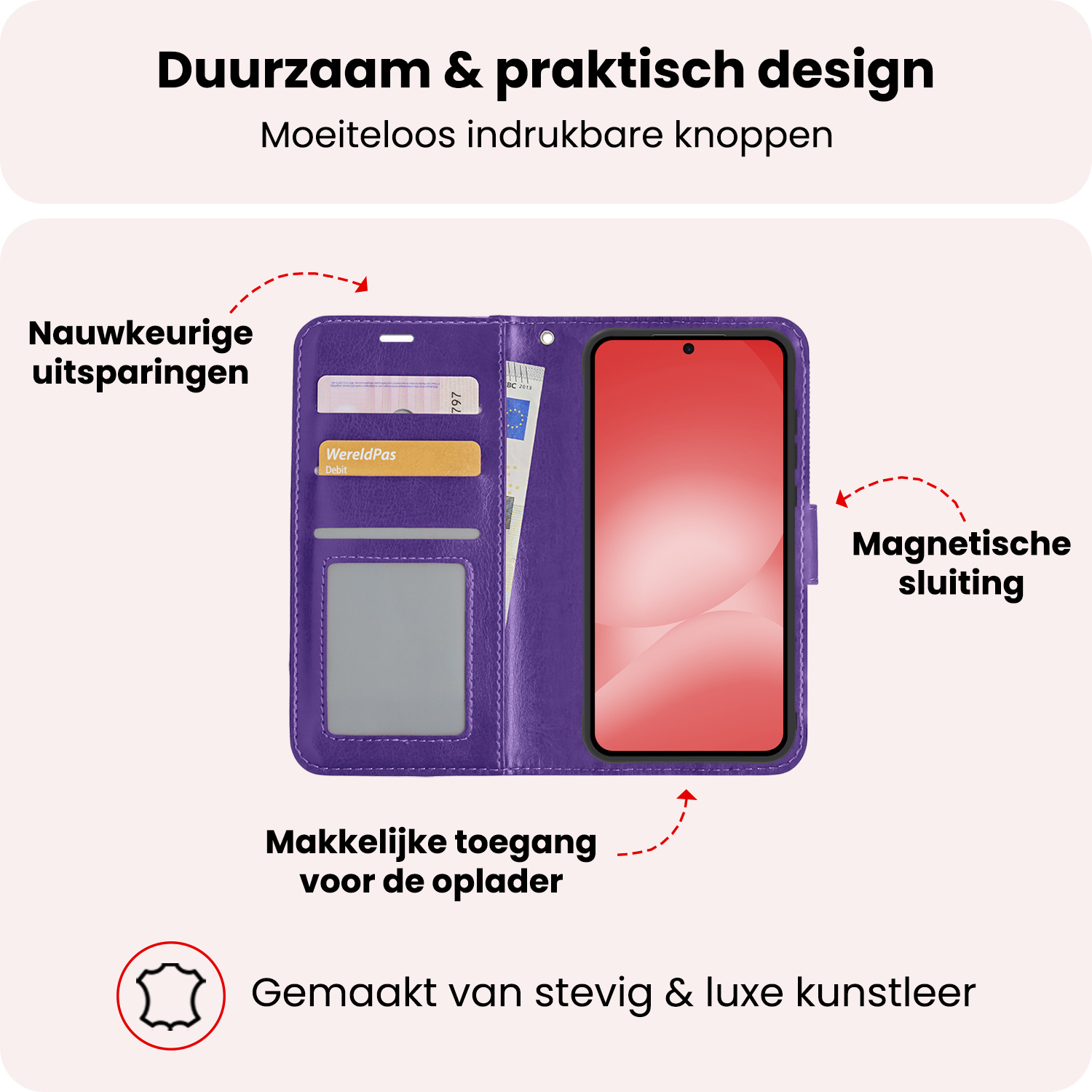 NoXx NoXx Samsung Galaxy A56 Hoesje Bookcase Met 2x Screenprotector - Paars