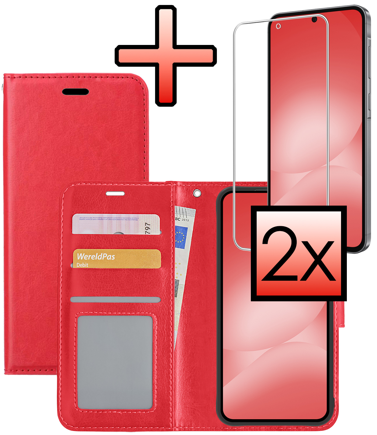 NoXx NoXx Samsung Galaxy A56 Hoesje Bookcase Met 2x Screenprotector - Rood