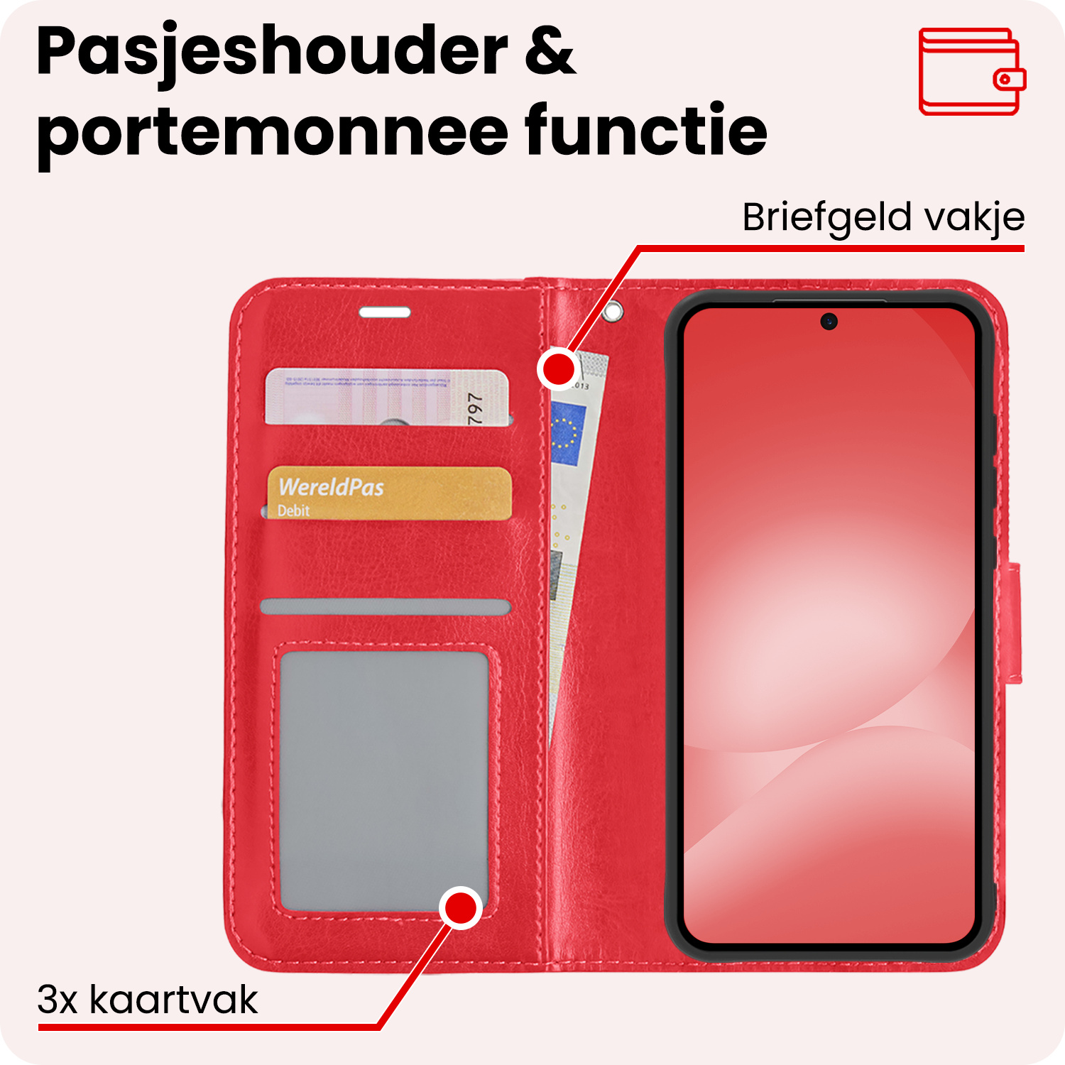NoXx NoXx Samsung Galaxy A56 Hoesje Bookcase Met 2x Screenprotector - Rood