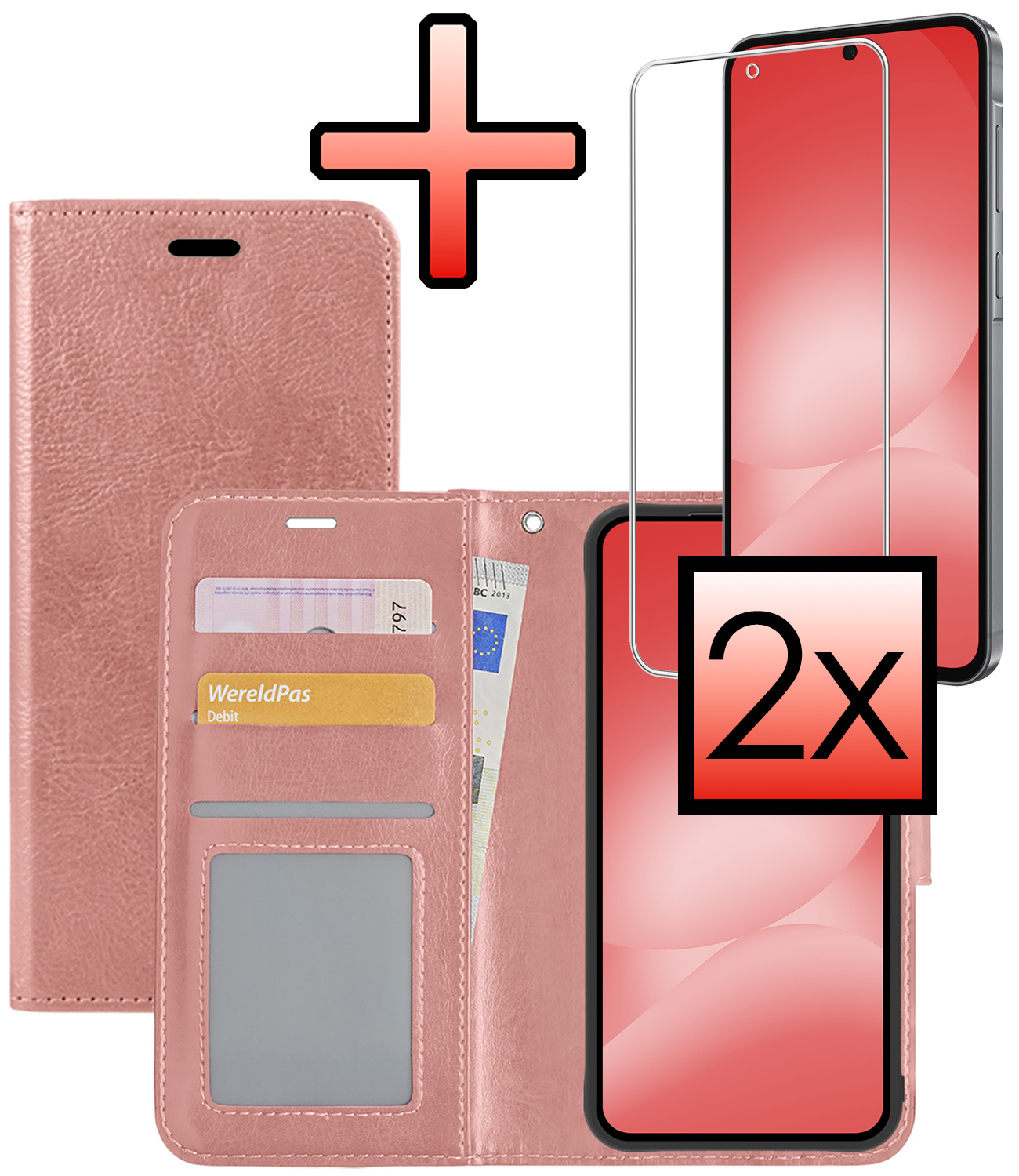 NoXx NoXx Samsung Galaxy A56 Hoesje Bookcase Met 2x Screenprotector - Rose Goud