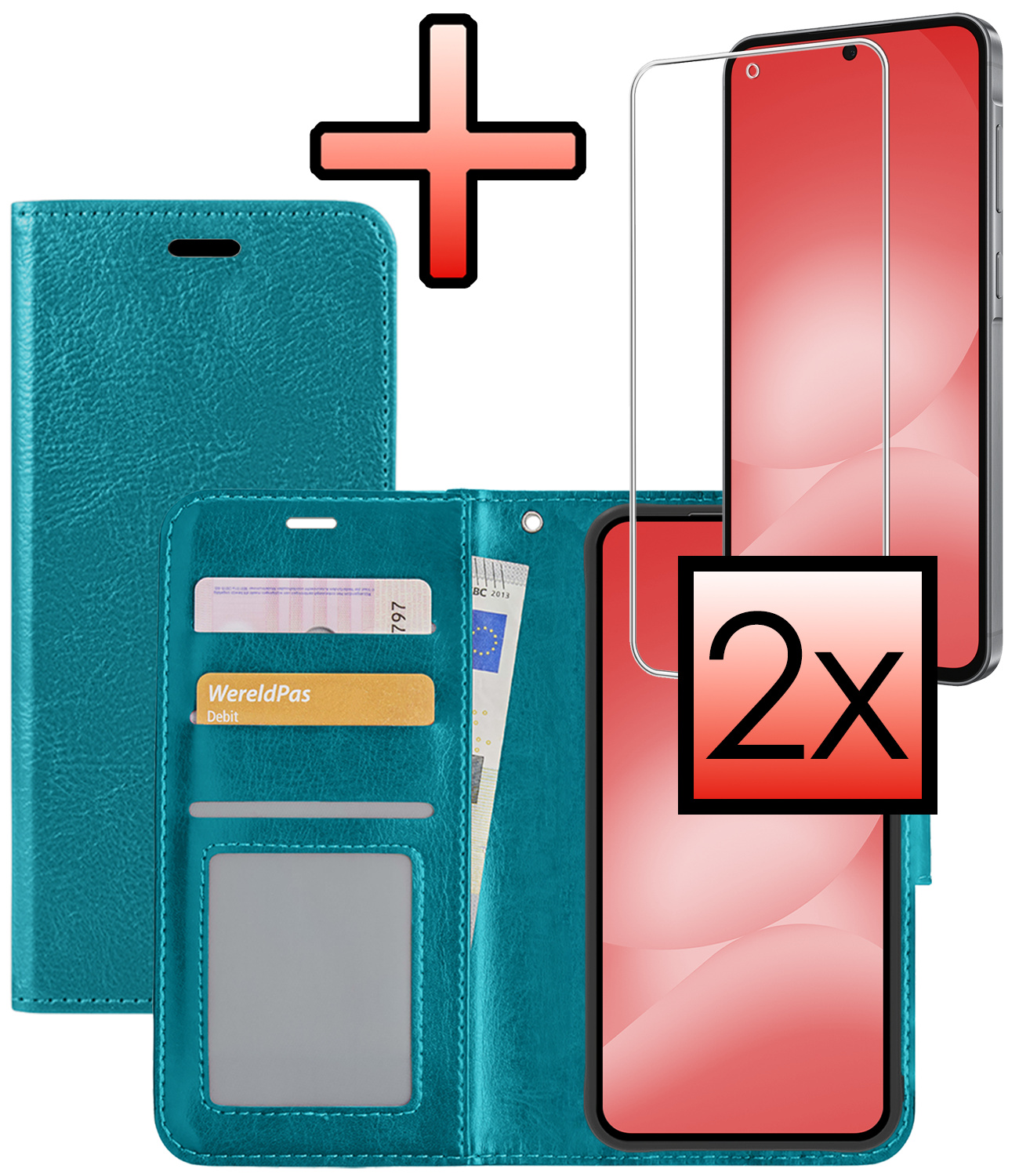 NoXx NoXx Samsung Galaxy A56 Hoesje Bookcase Met 2x Screenprotector - Turquoise