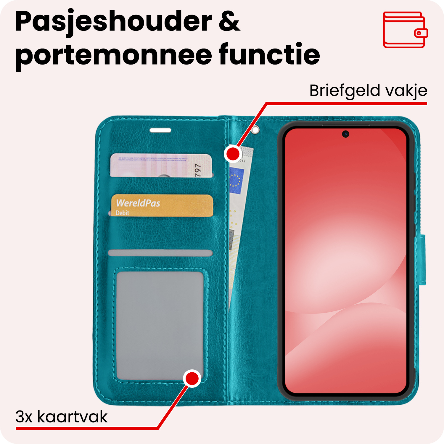 NoXx NoXx Samsung Galaxy A56 Hoesje Bookcase Met 2x Screenprotector - Turquoise