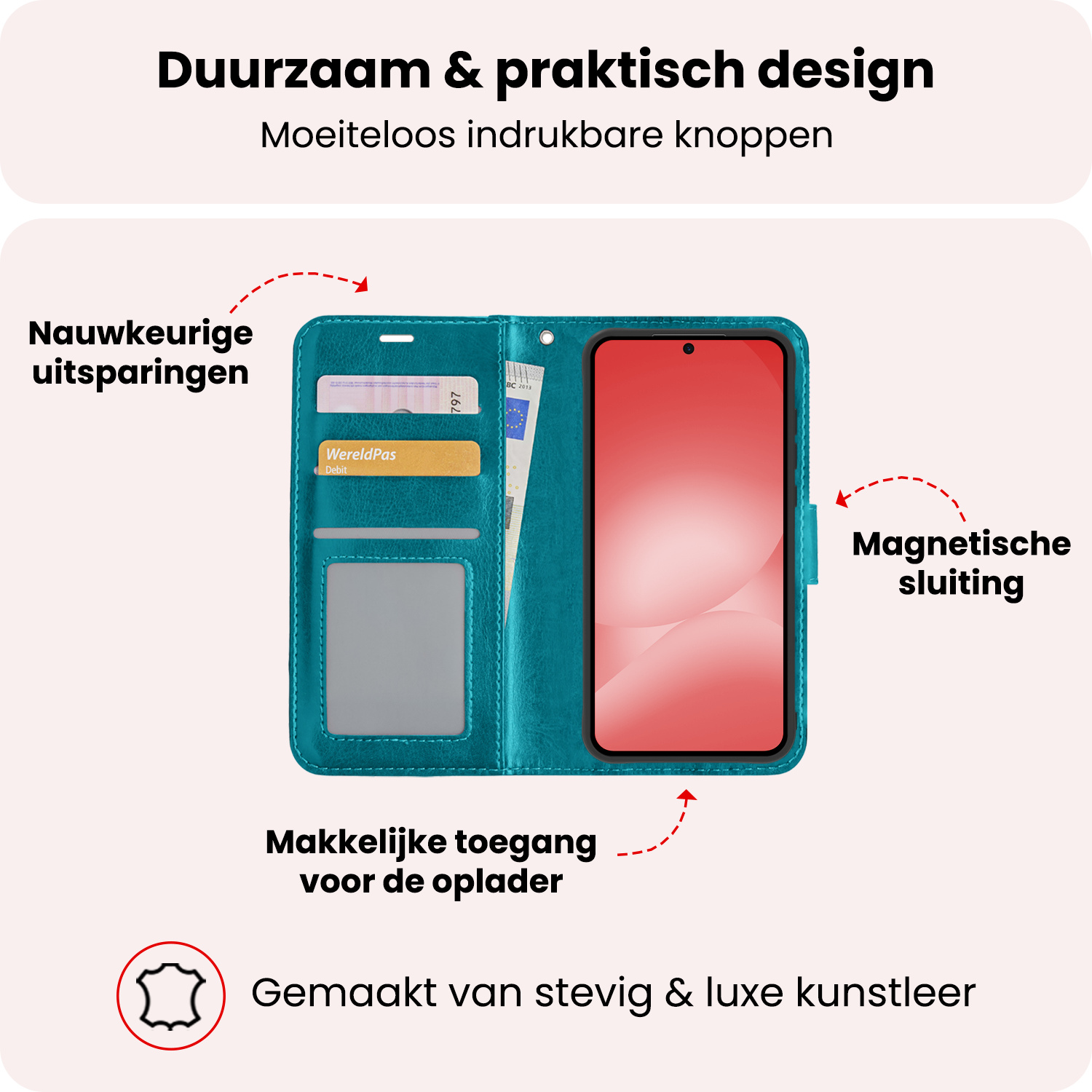 NoXx NoXx Samsung Galaxy A56 Hoesje Bookcase Met 2x Screenprotector - Turquoise
