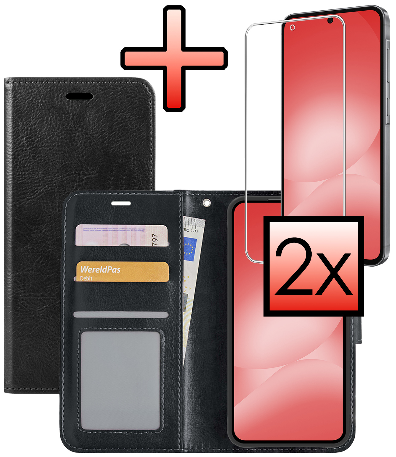 NoXx NoXx Samsung Galaxy A56 Hoesje Bookcase Met 2x Screenprotector - Zwart