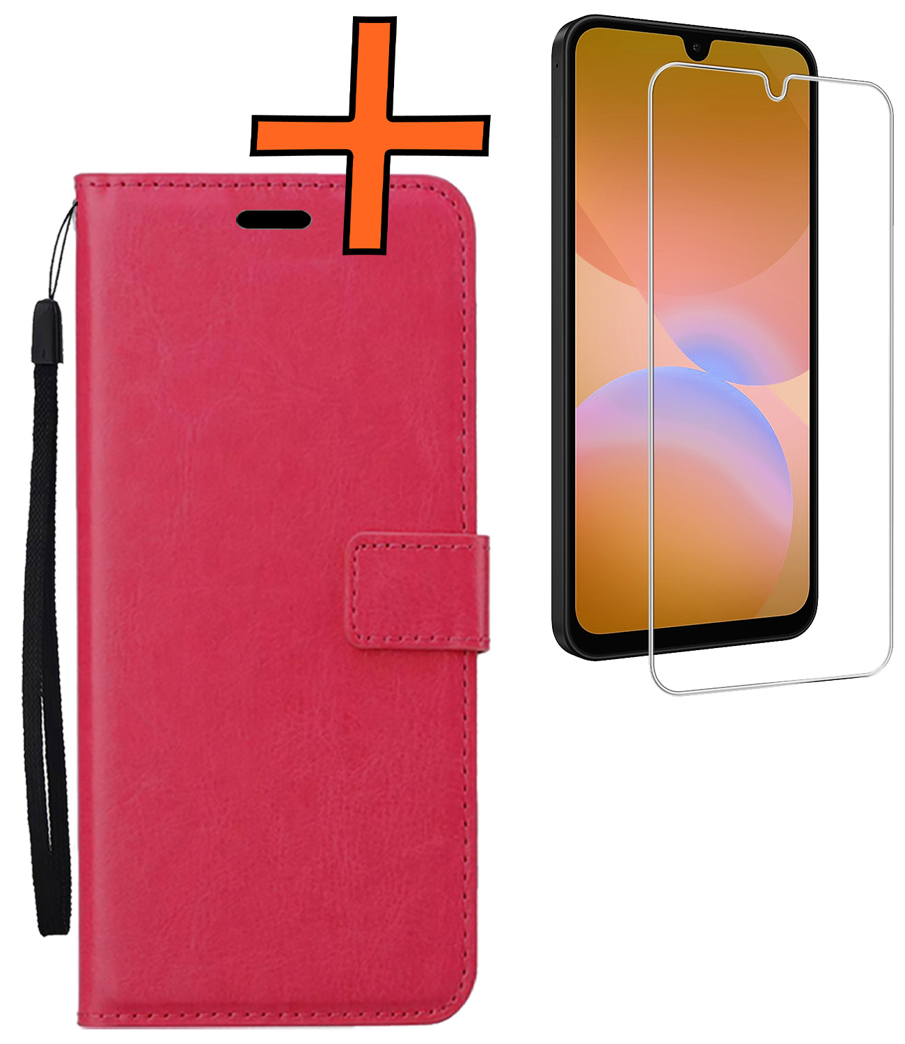 Nomfy Nomfy Samsung Galaxy A26 Hoesje Bookcase Met Screenprotector - Donkerroze