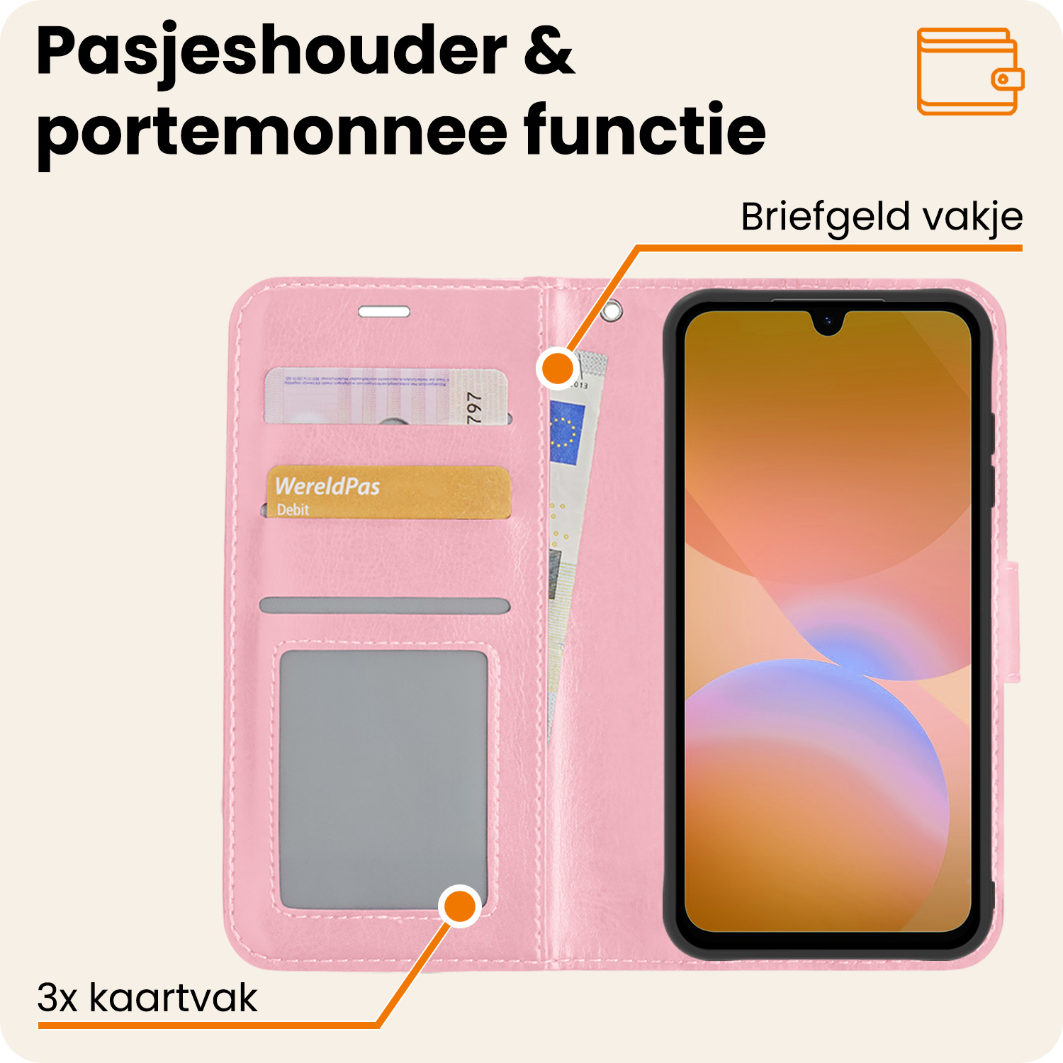 Nomfy Nomfy Samsung Galaxy A26 Hoesje Bookcase Met Screenprotector - Lichtroze