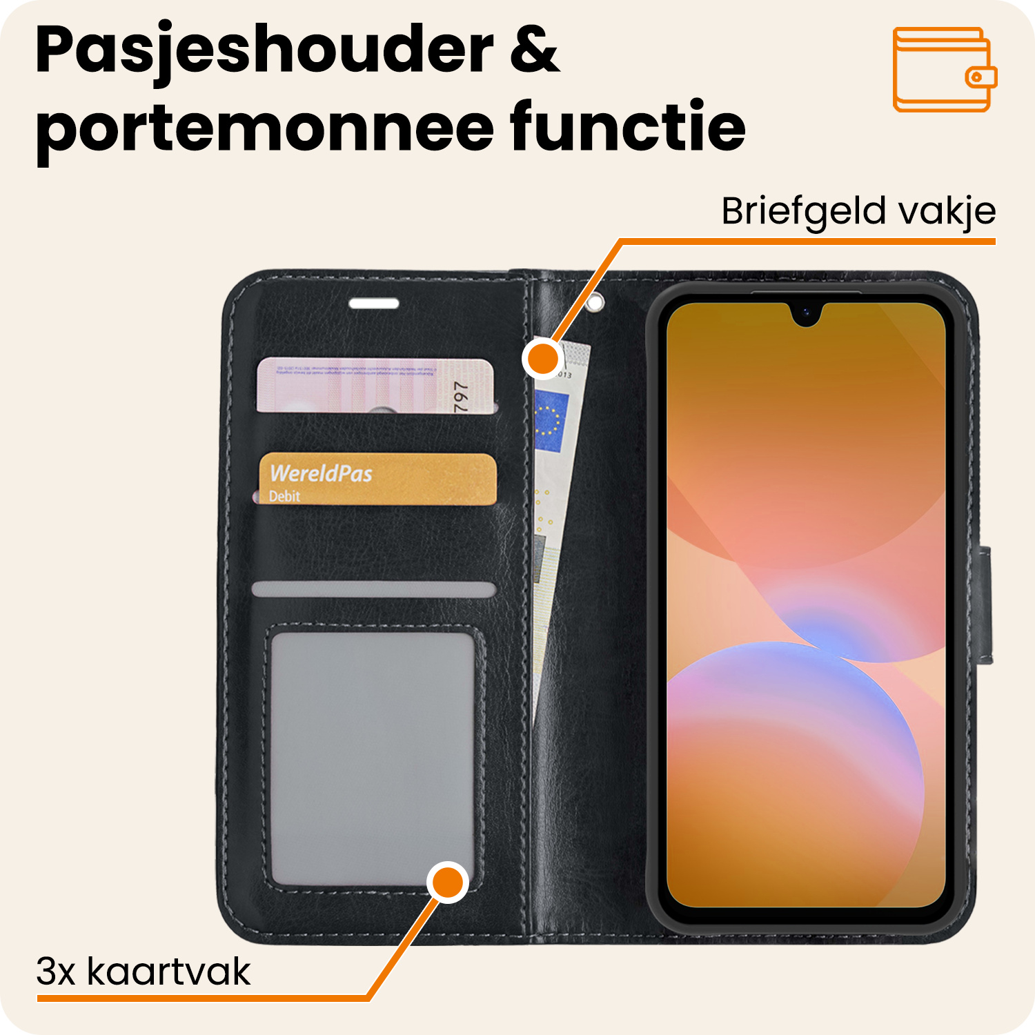 Nomfy Nomfy Samsung Galaxy A26 Hoesje Bookcase Met Screenprotector - Zwart
