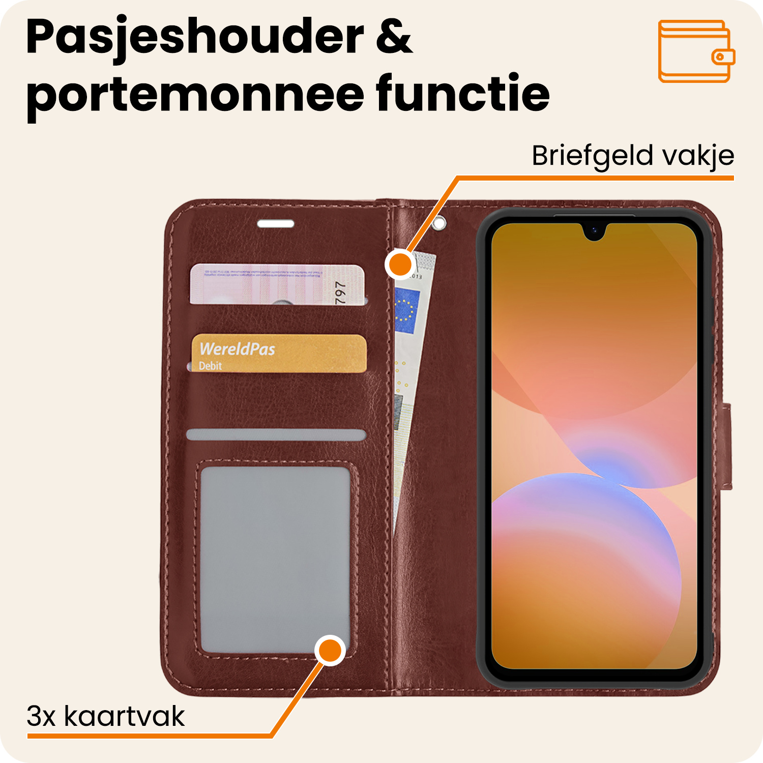 Nomfy Nomfy Samsung Galaxy A26 Hoesje Bookcase Met 2x Screenprotector - Bruin