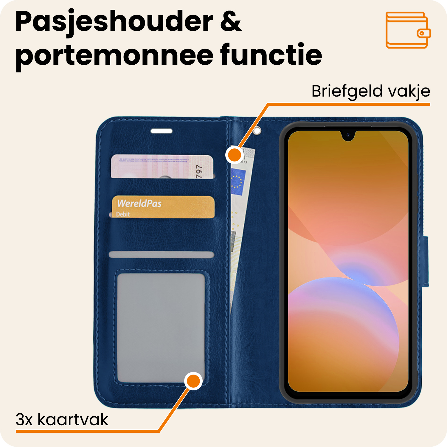 Nomfy Nomfy Samsung Galaxy A26 Hoesje Bookcase Met 2x Screenprotector - Donkerblauw