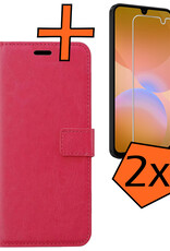 Nomfy Nomfy Samsung Galaxy A26 Hoesje Bookcase Met 2x Screenprotector - Donkerroze