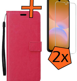 Nomfy Nomfy Samsung Galaxy A26 Hoesje Bookcase Met 2x Screenprotector - Donkerroze