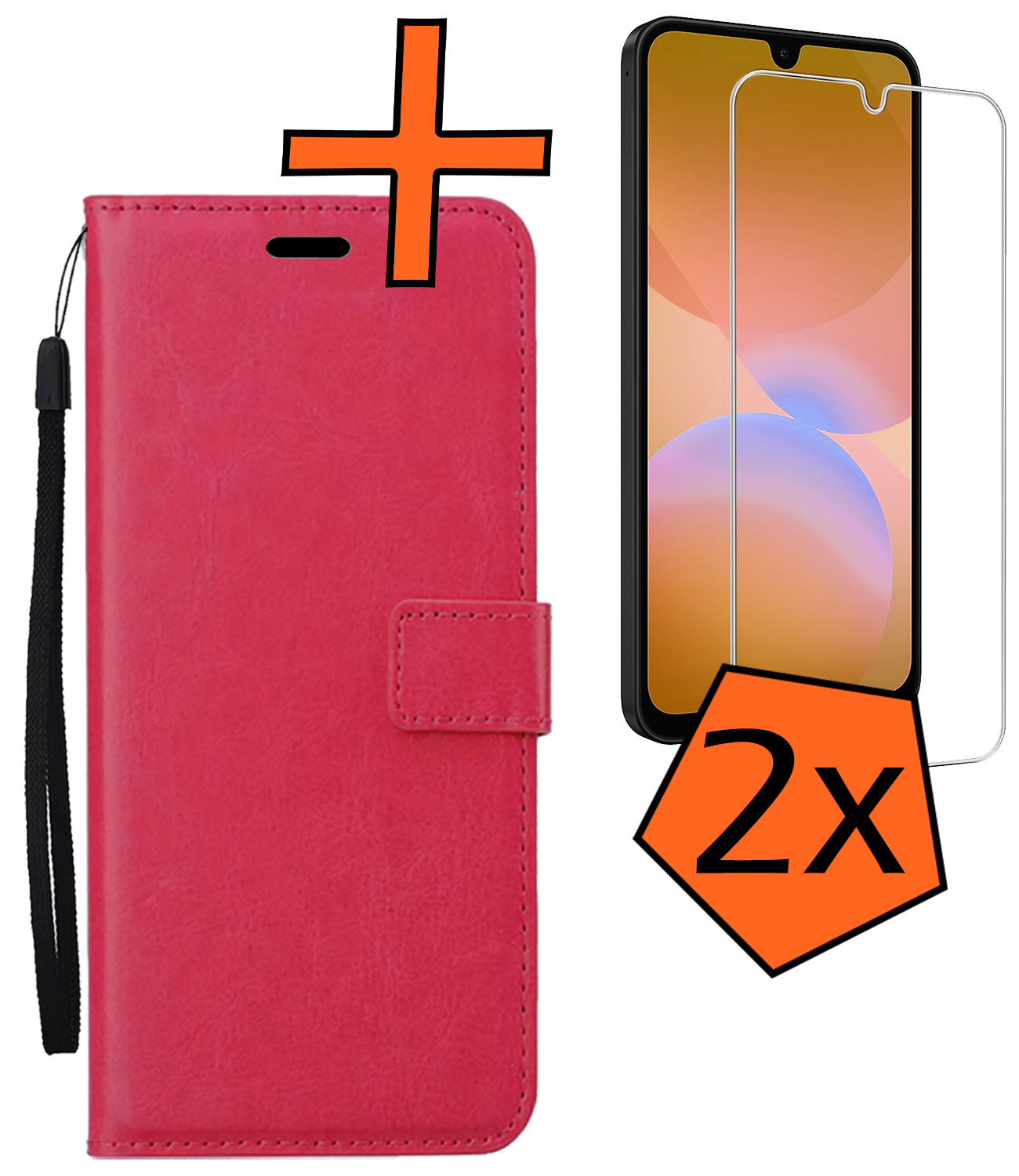 Nomfy Nomfy Samsung Galaxy A26 Hoesje Bookcase Met 2x Screenprotector - Donkerroze