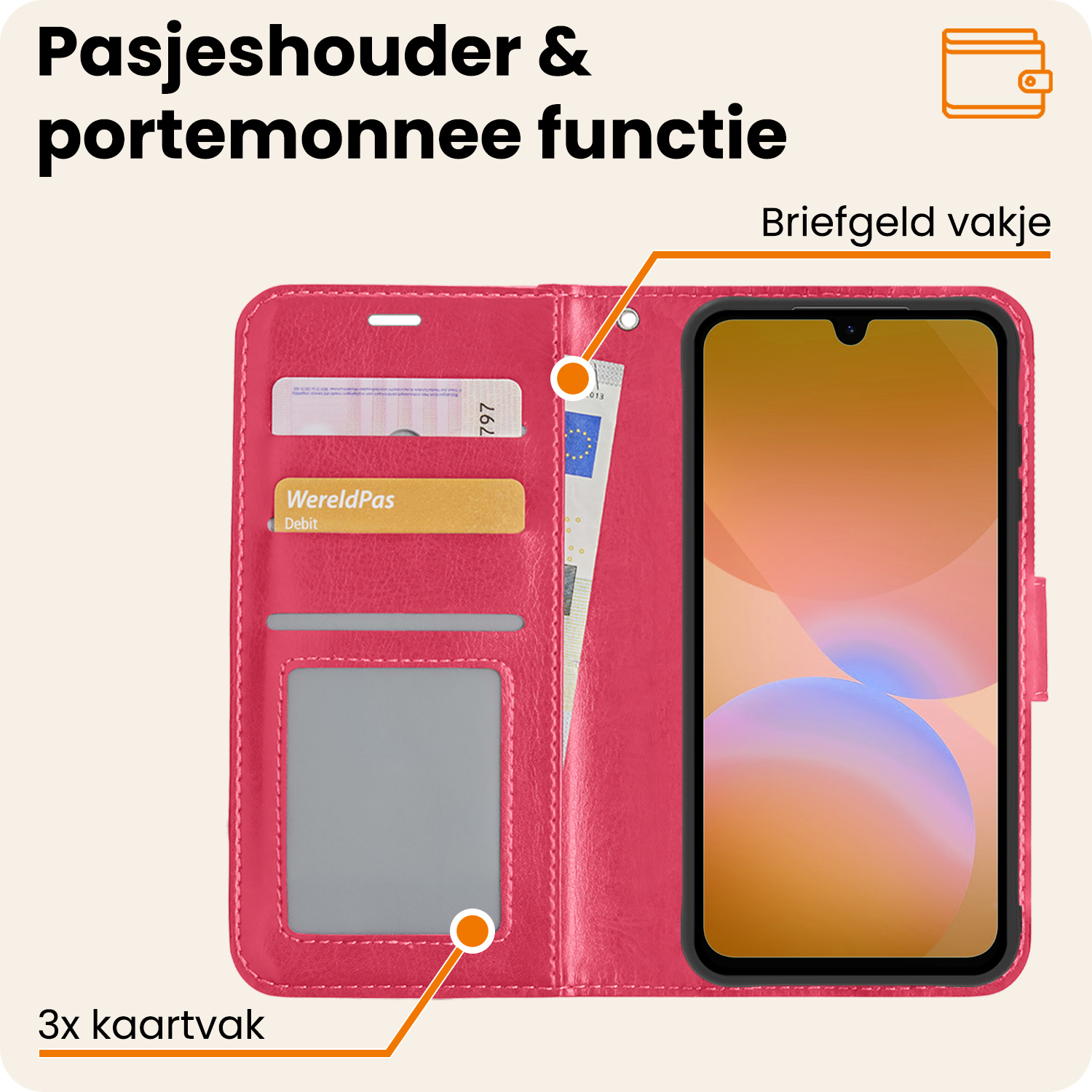 Nomfy Nomfy Samsung Galaxy A26 Hoesje Bookcase Met 2x Screenprotector - Donkerroze