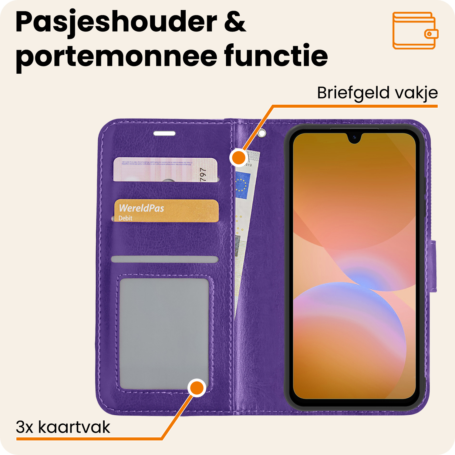 Nomfy Nomfy Samsung Galaxy A26 Hoesje Bookcase Met 2x Screenprotector - Paars